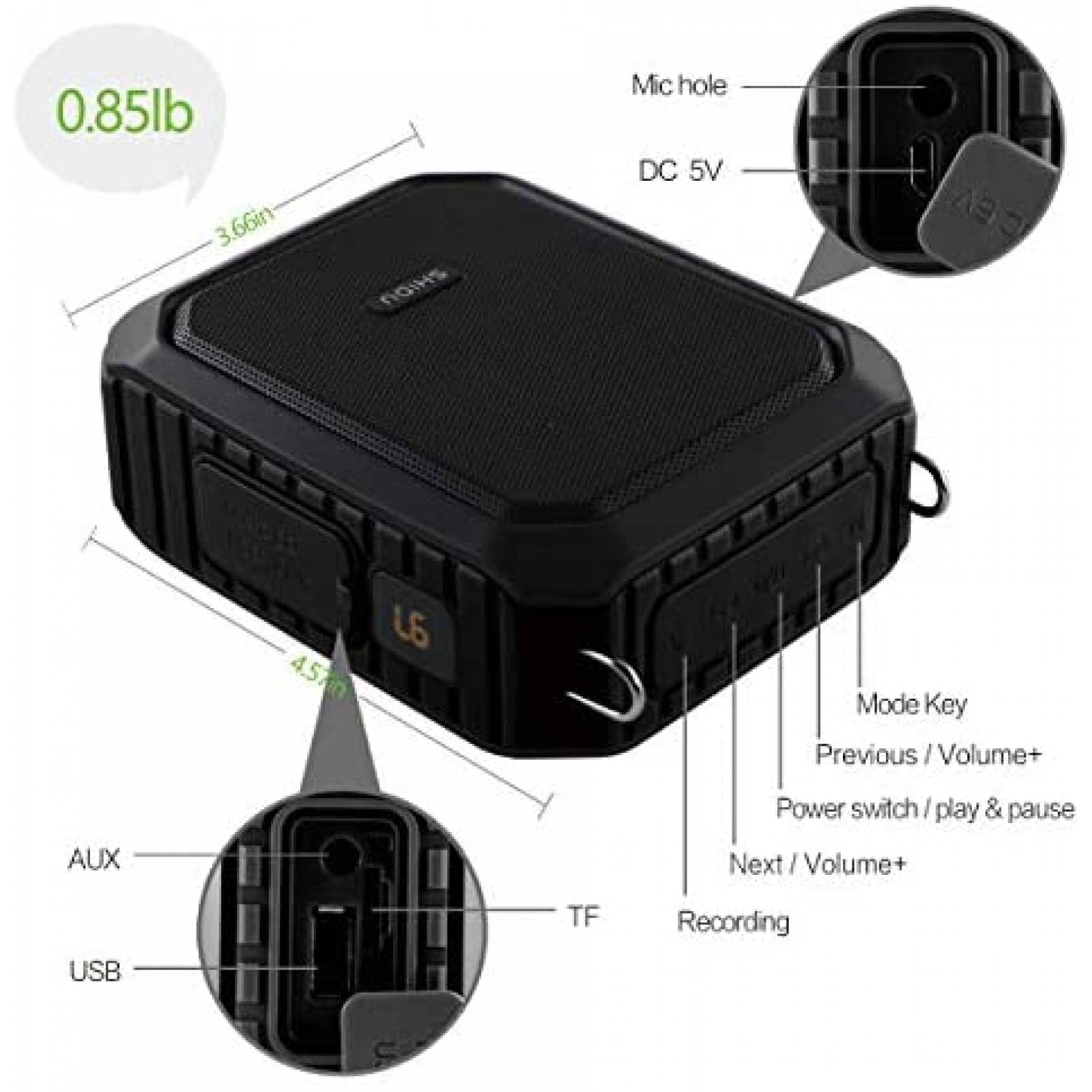 Amplificador SHIDU Con microfono Resistente al agua -Negro