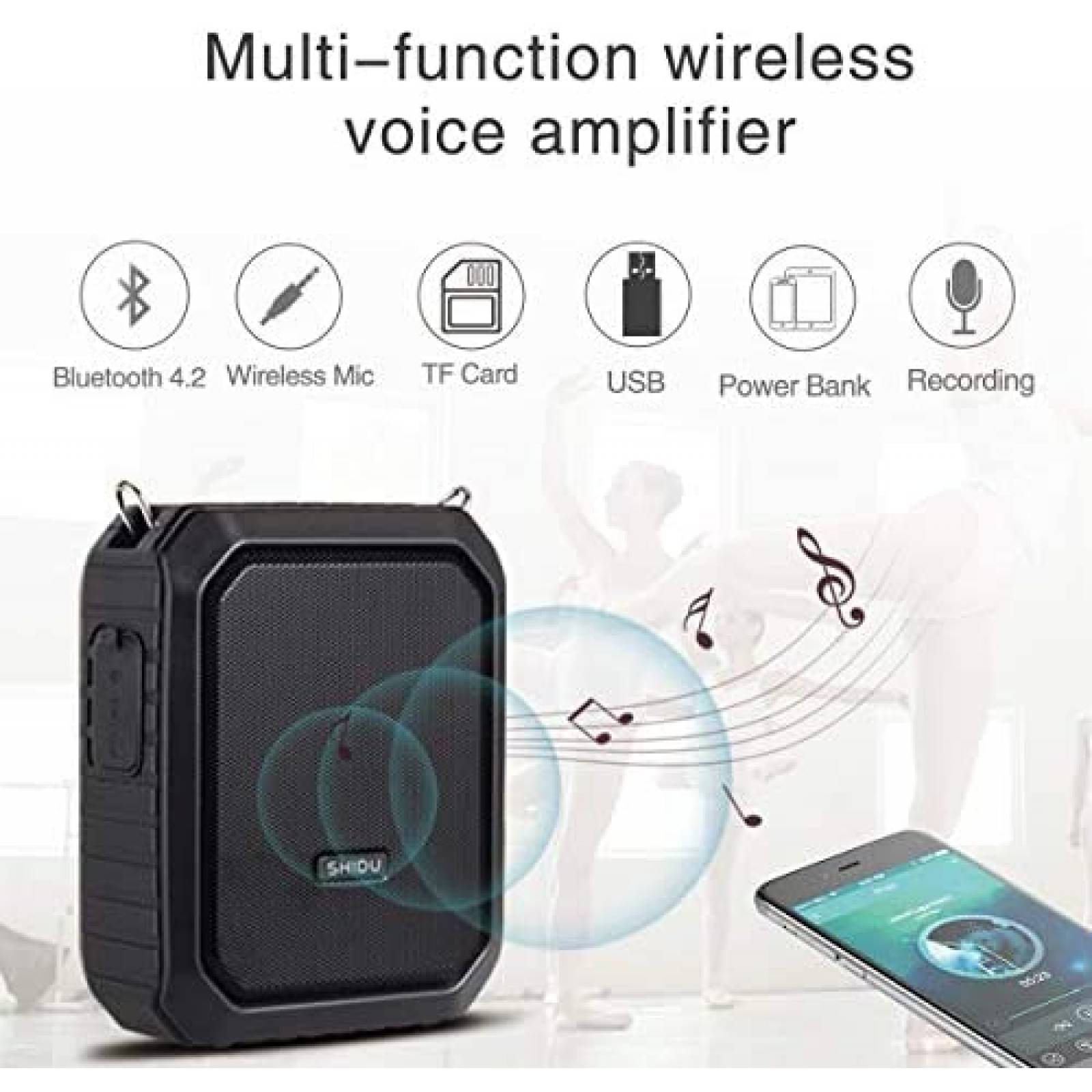 Amplificador SHIDU Con microfono Resistente al agua -Negro