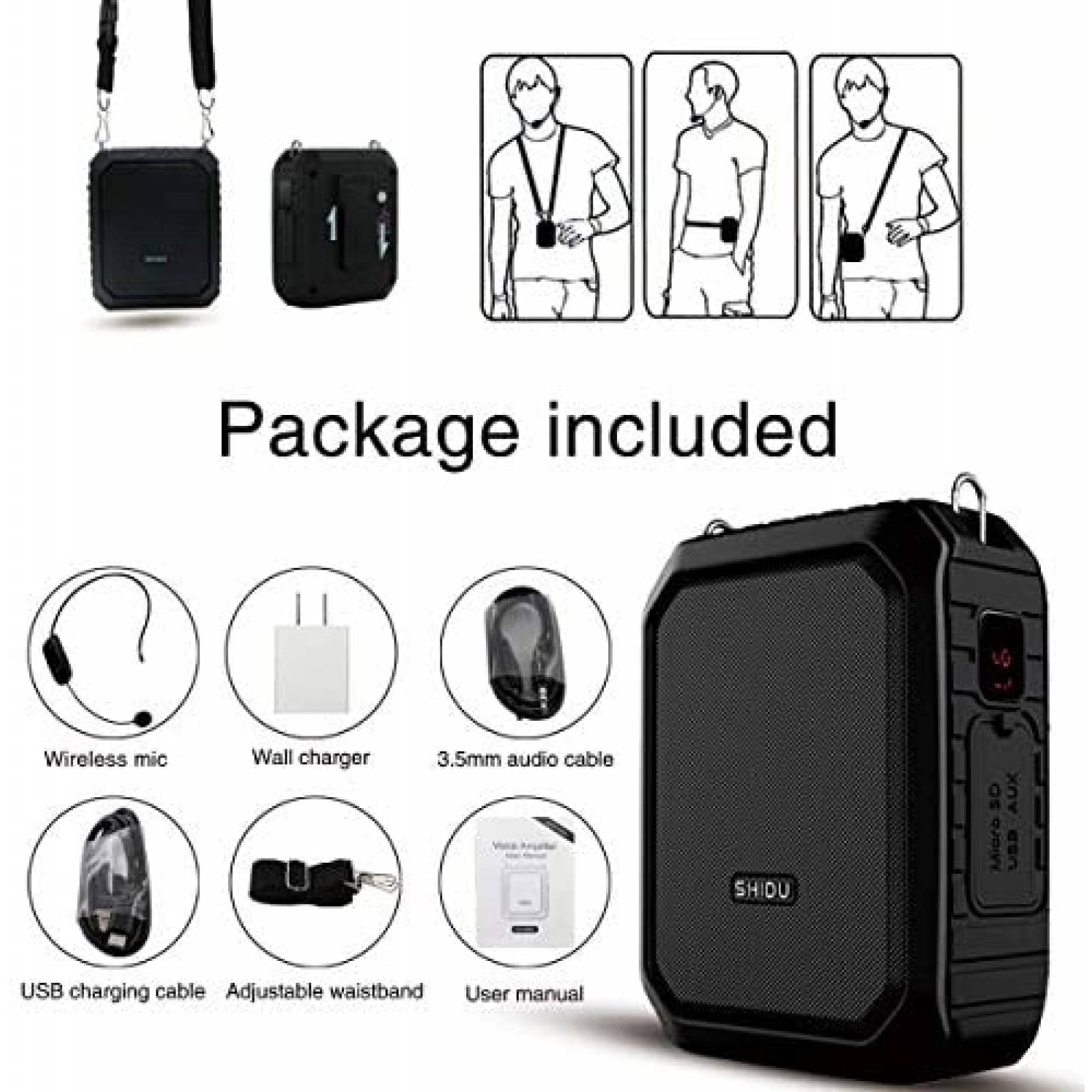 Amplificador SHIDU Con microfono Resistente al agua -Negro