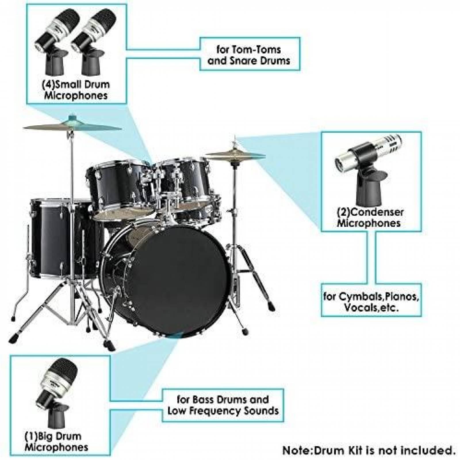 Microfono Neewer NW-7 7 piezas para tambores -Gris