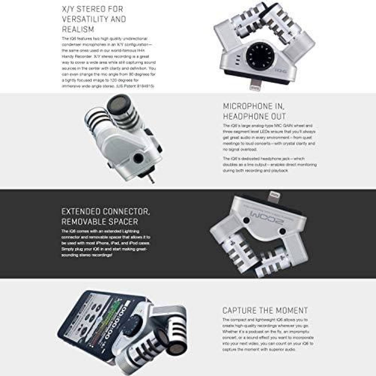 Microfono Zoom iQ6 X/Y Unidireccional + Accesorios -Gris