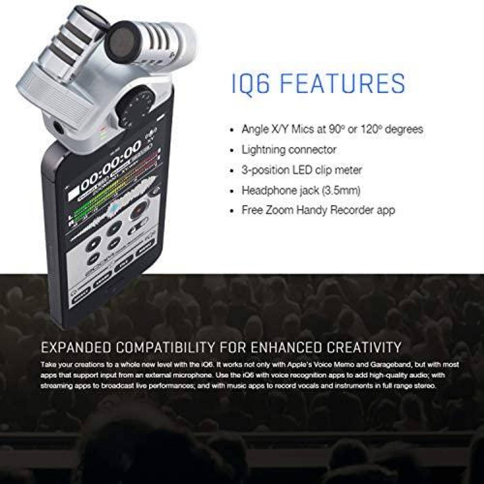 Microfono Zoom iQ6 X/Y Unidireccional + Accesorios -Gris