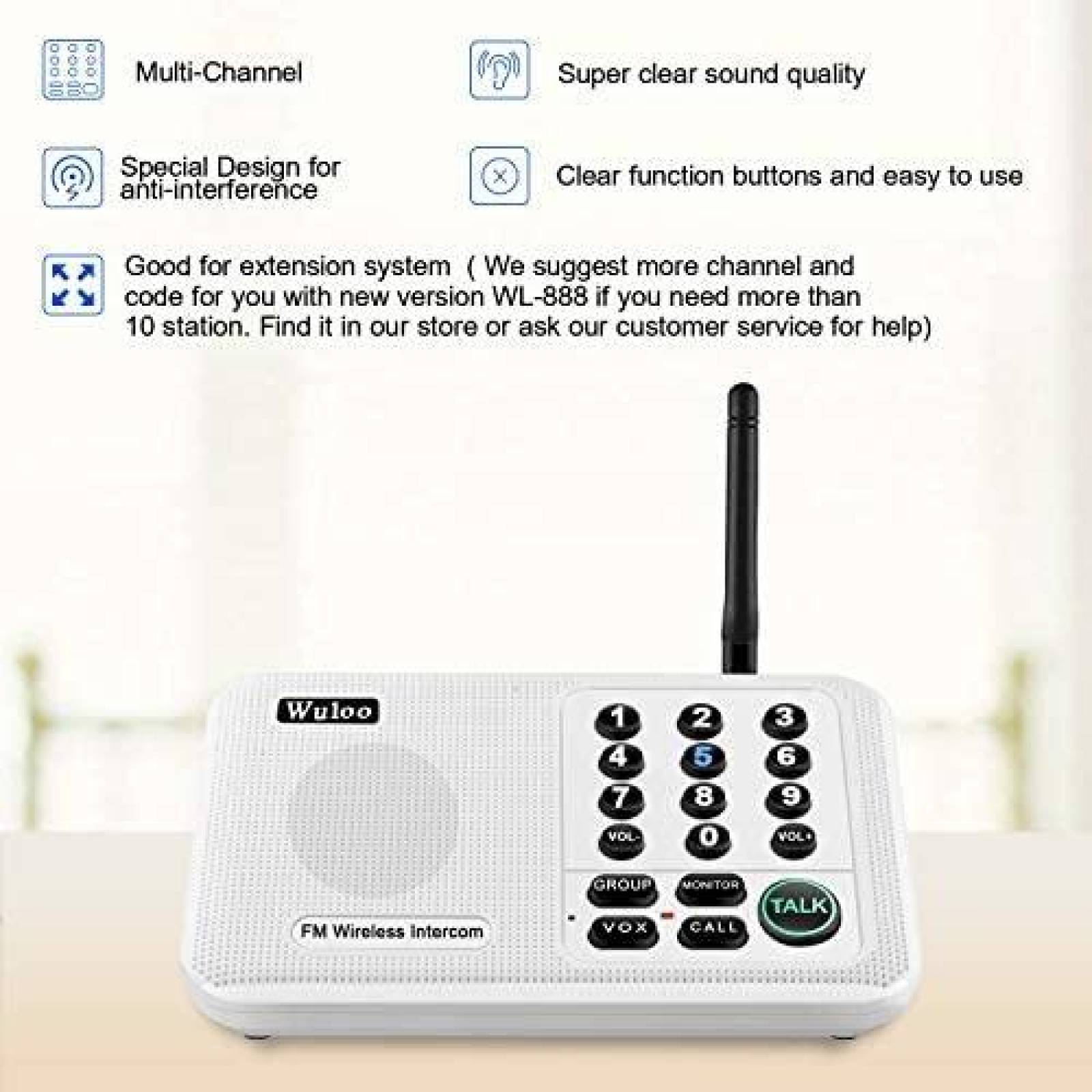 Intercom 4 Pzs Wuloo Rango de 5280 Pies/10 Canales -Blanco