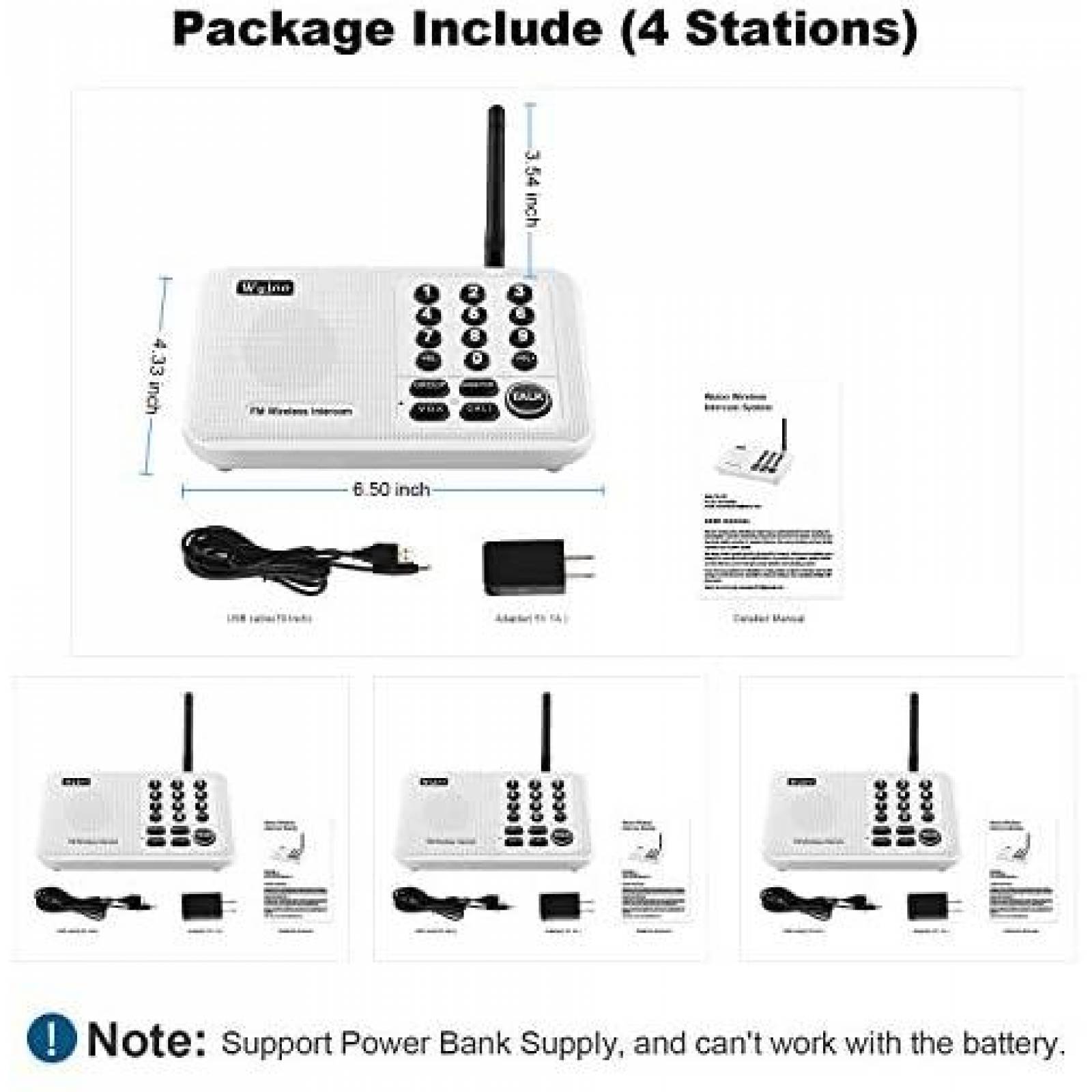 Intercom 4 Pzs Wuloo Rango de 5280 Pies/10 Canales -Blanco