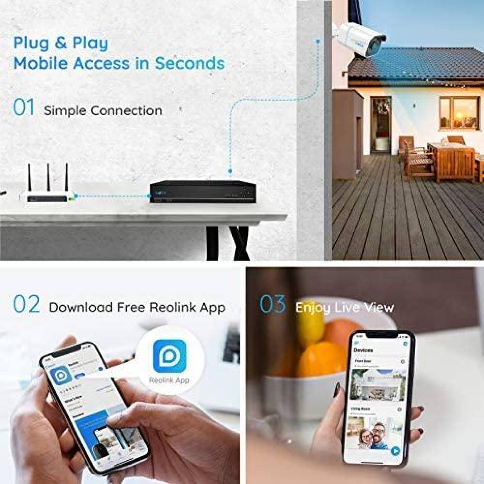 Sistema de Seguridad REOLINK 4 Camaras 8 Canales 4K -Blanco
