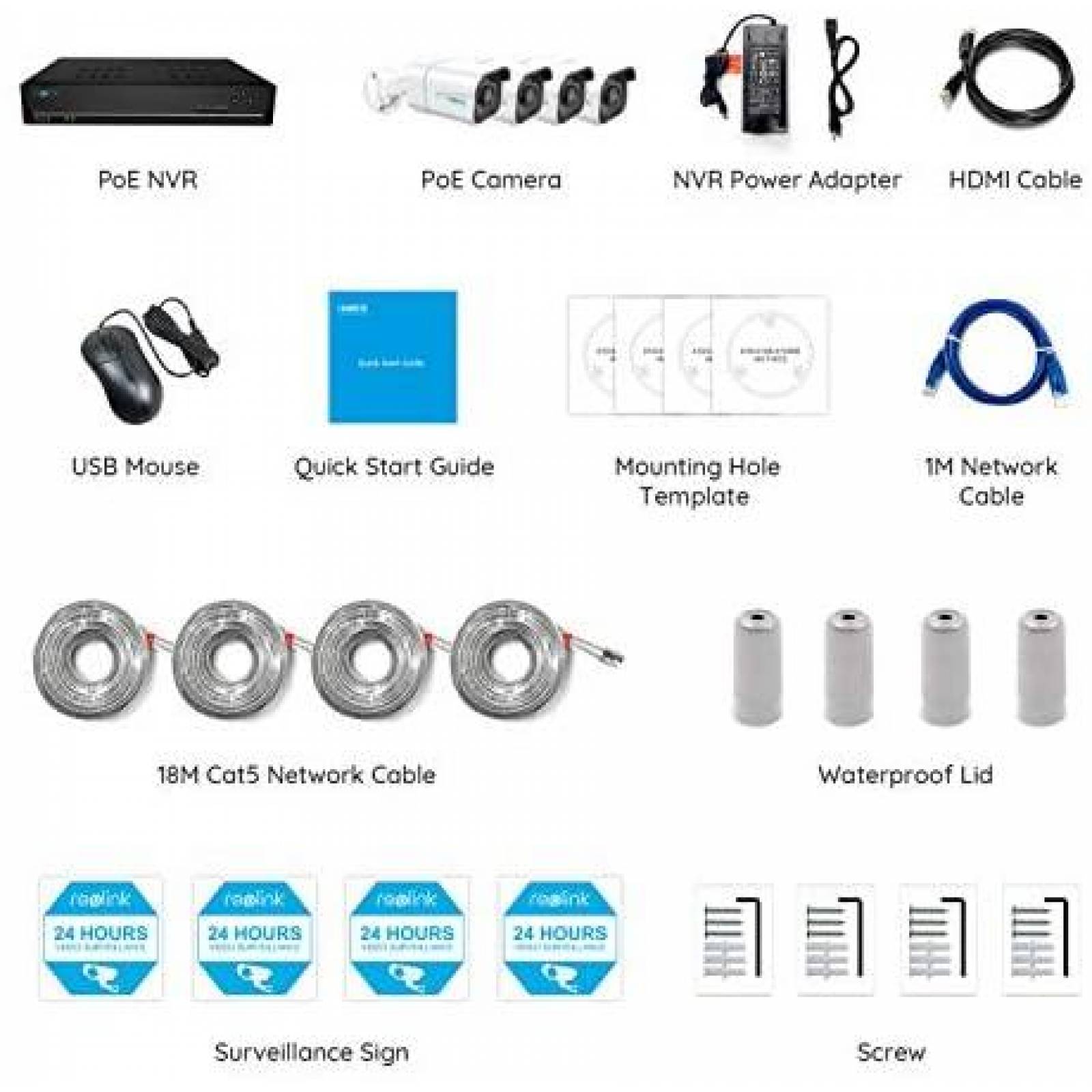 Sistema de Seguridad REOLINK 4 Camaras 8 Canales 4K -Blanco