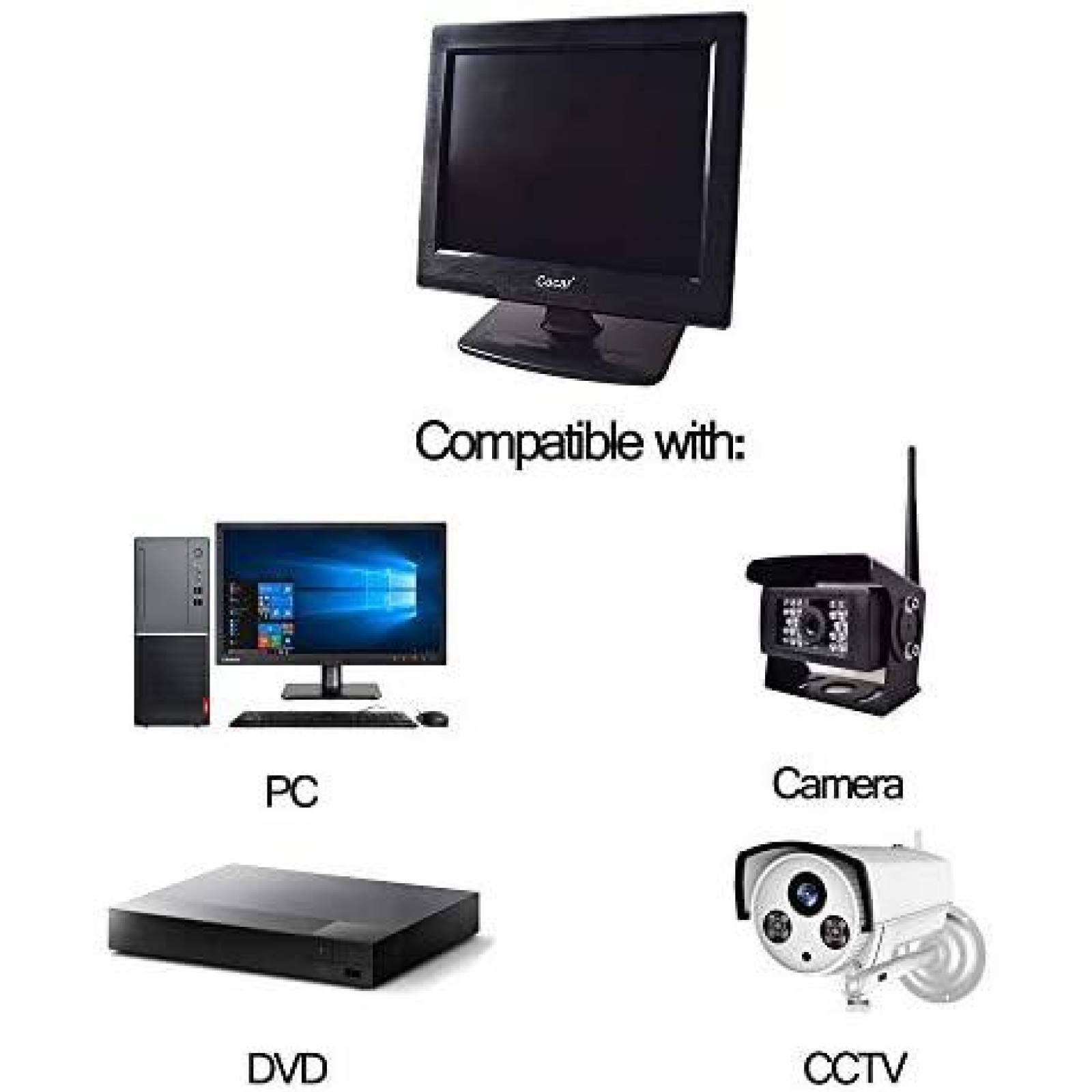 Monitor CCTV Cocar 12'' LCD HDMI VGA USB LED -Negro