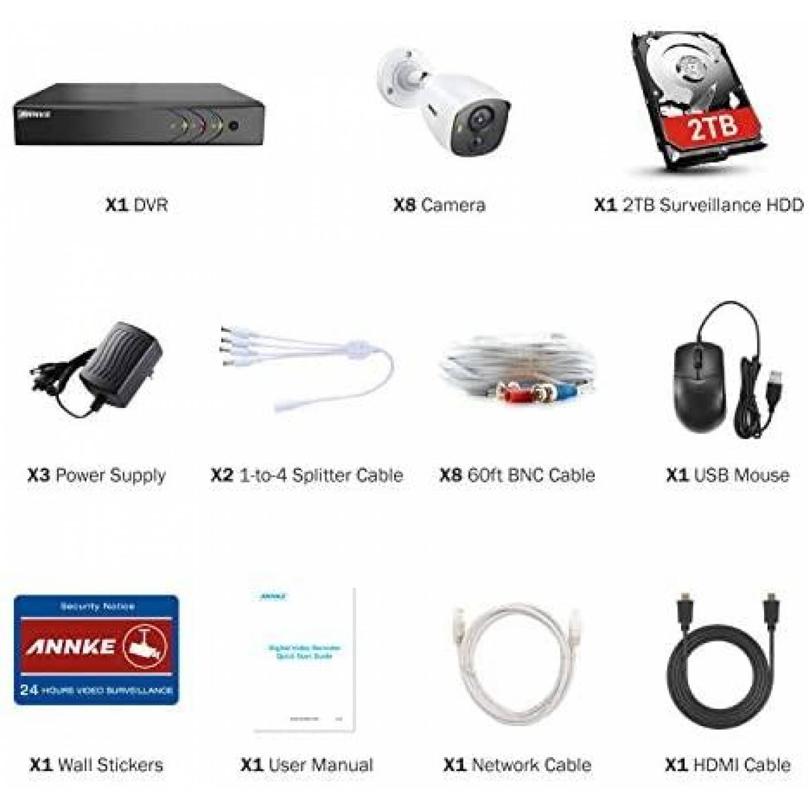 Sistema de Seguridad ANNKE Camaras 8  1080P HD con DVR 16CH