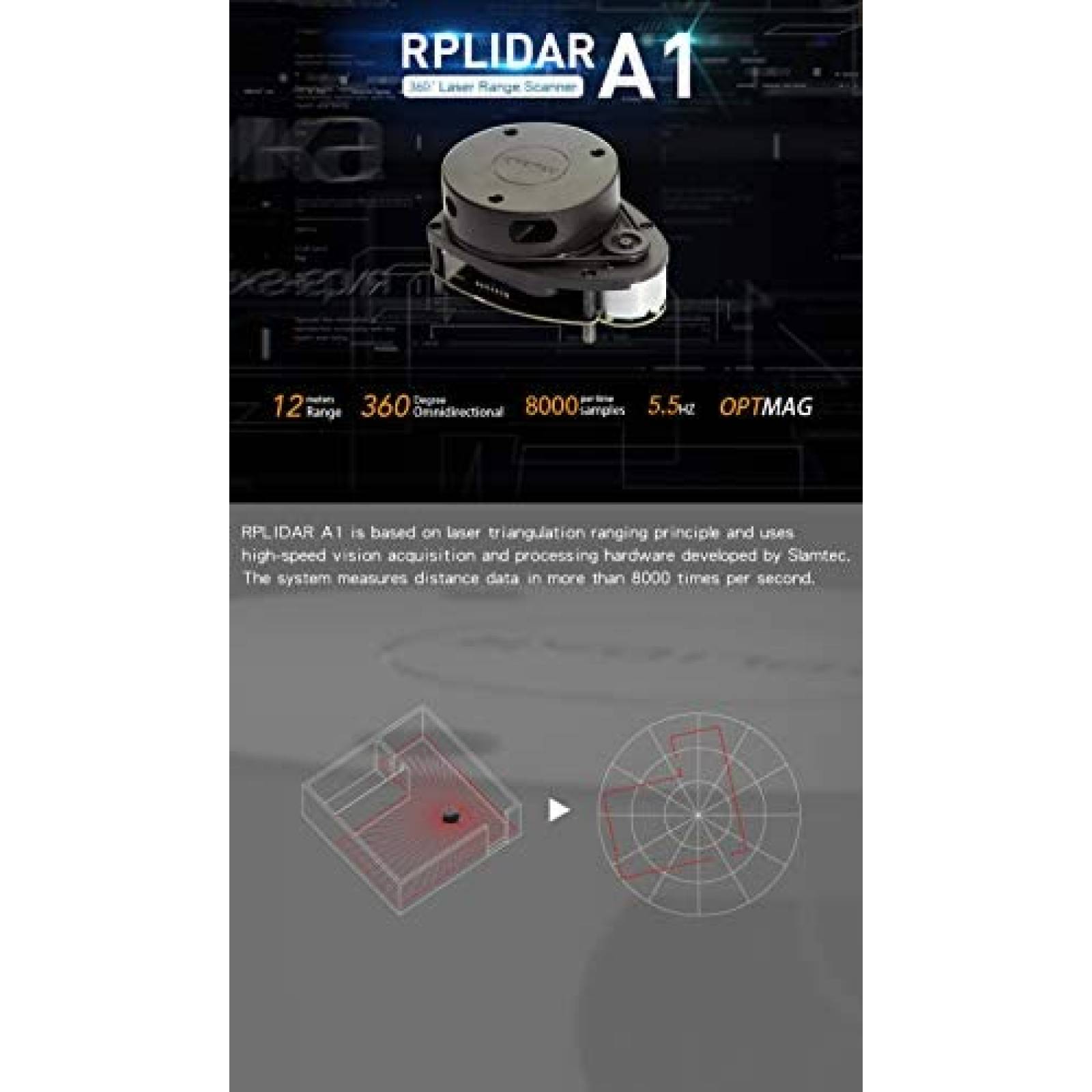 Escaner de sensor Slamtec RPLIDAR A1M8 2D 360 grados 12 m