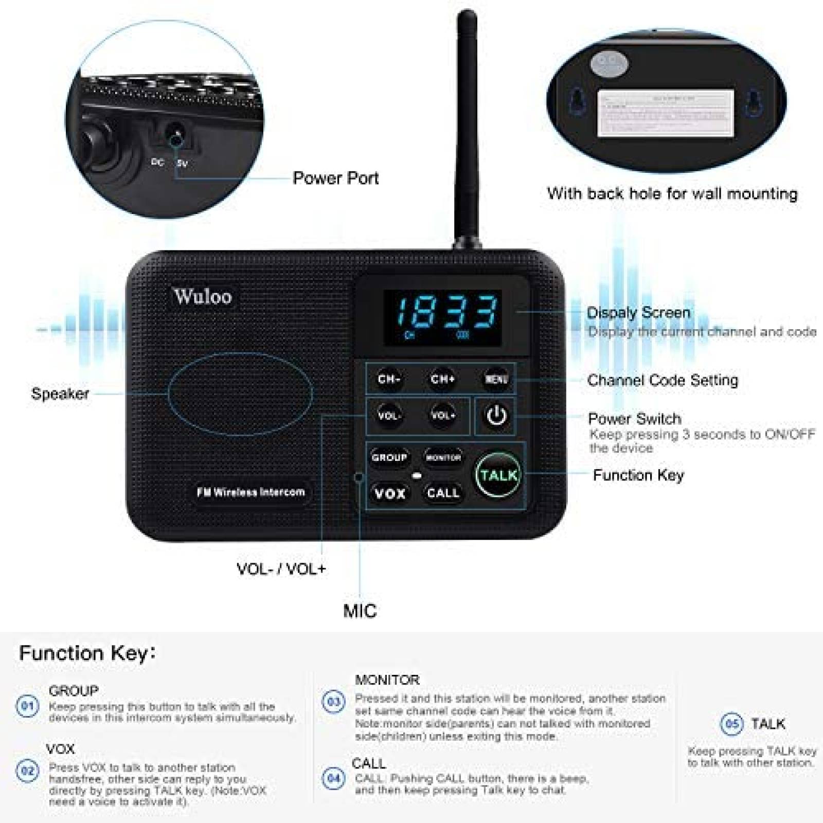 Kit de Comunicacion Wuloo 3 Intercomunicadores Inalambricos