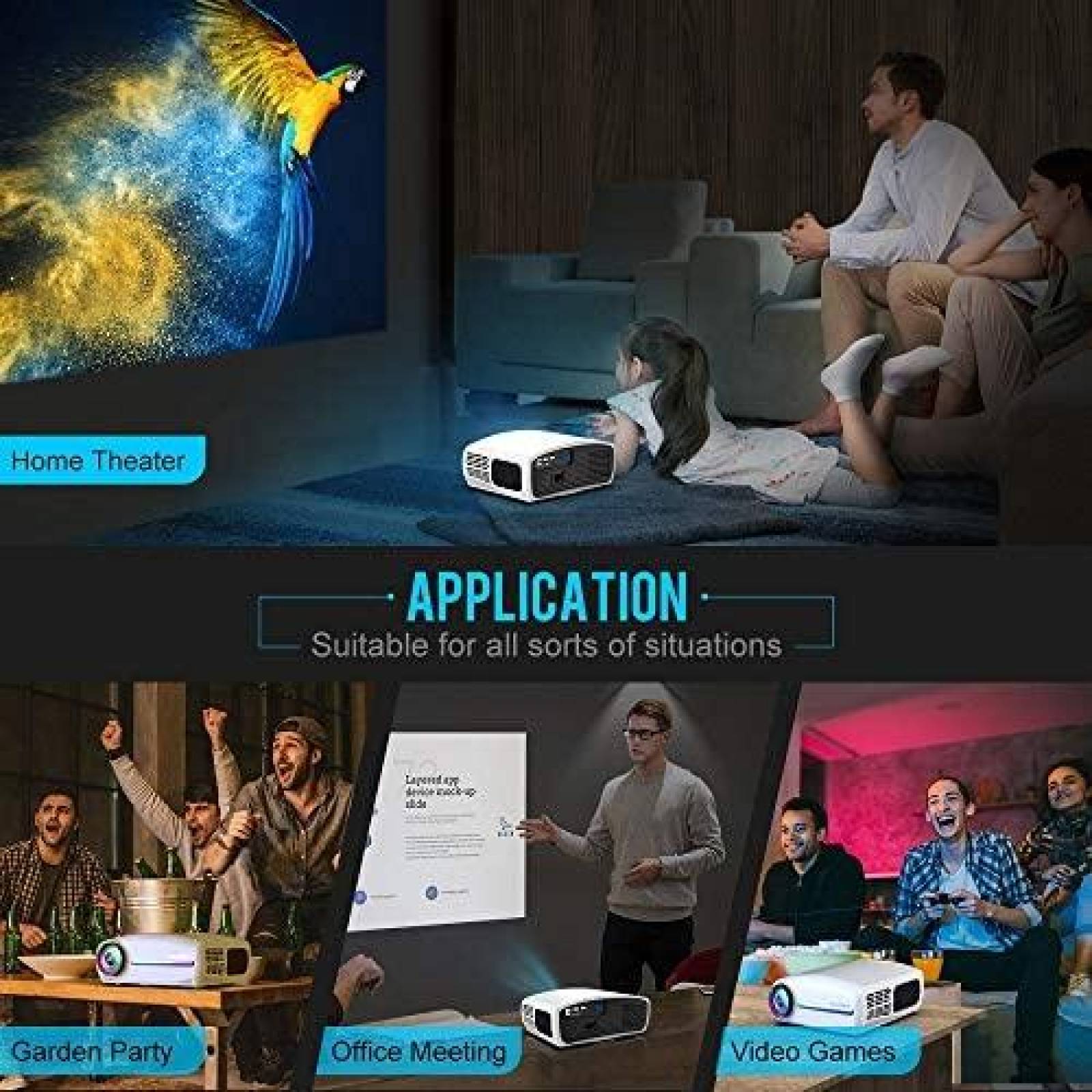 Proyector WiMiUS 6800 Lumenes 1080p Contraste 8000:1 -Blanco