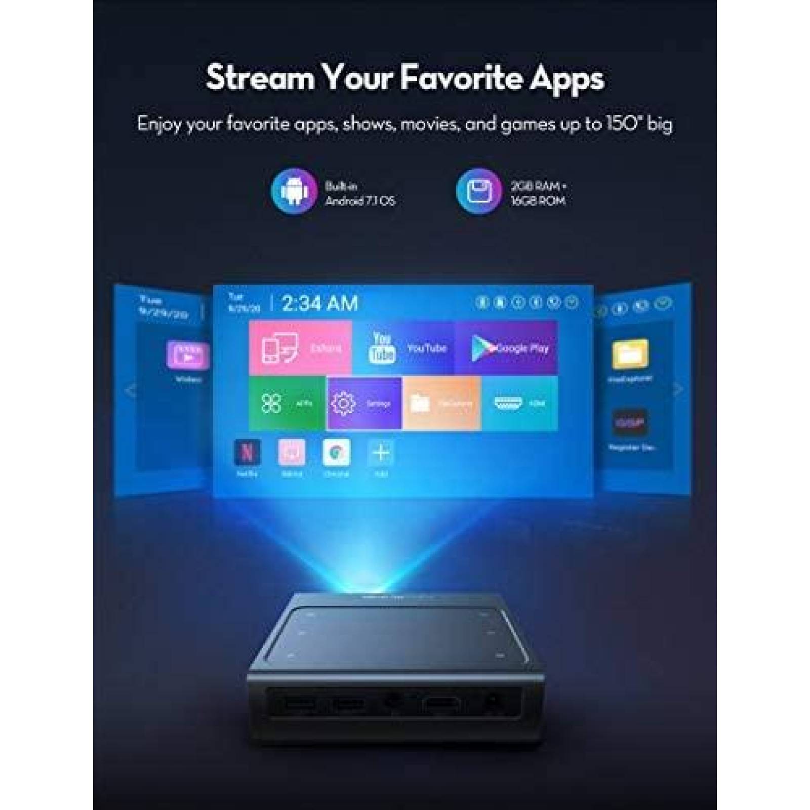 Mini Projector Dragon Touch Z1 150 ANSI Lumen 1080P Portatil