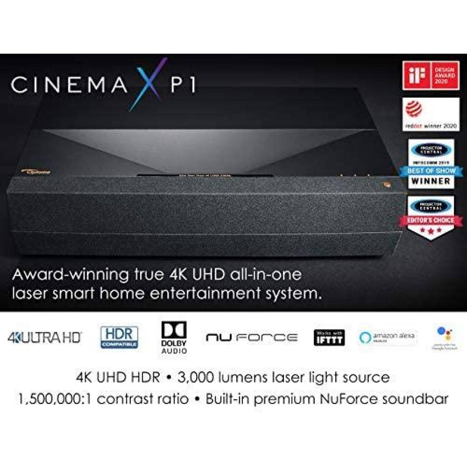 Proyector Optoma CinemaX P1 4K UHD 3000 Lumenes -Negro
