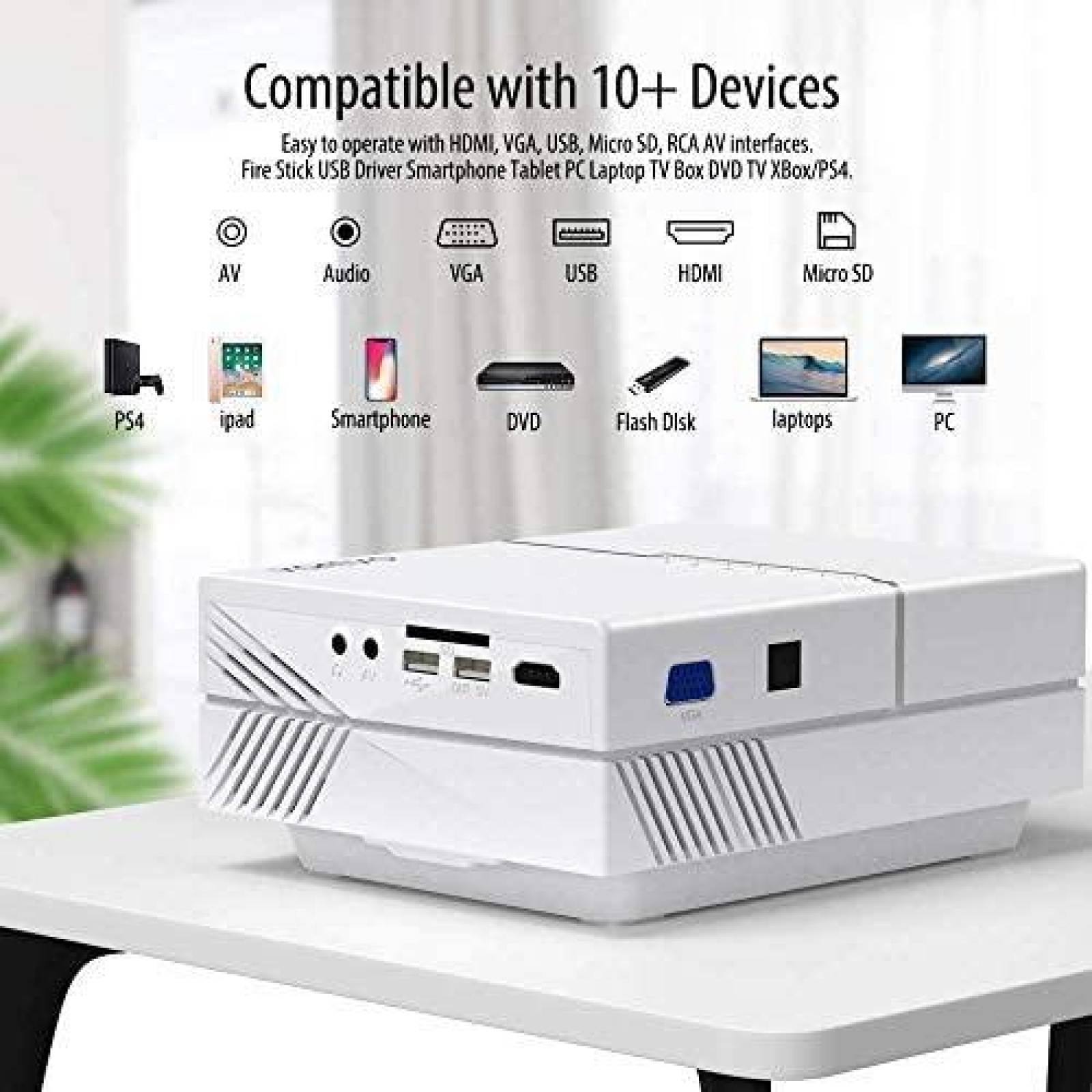 Proyector Portatil Vamvo 1080P Display 200'' Digital -Blanco