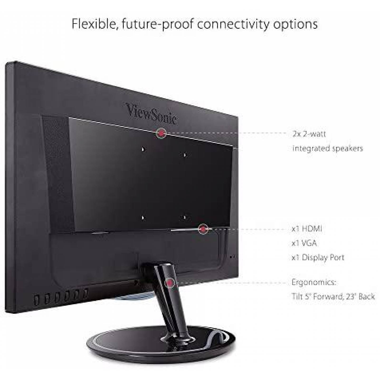 Monitor ViewSonic de 24'' con VGA DisplayPort y HDMI -Negro