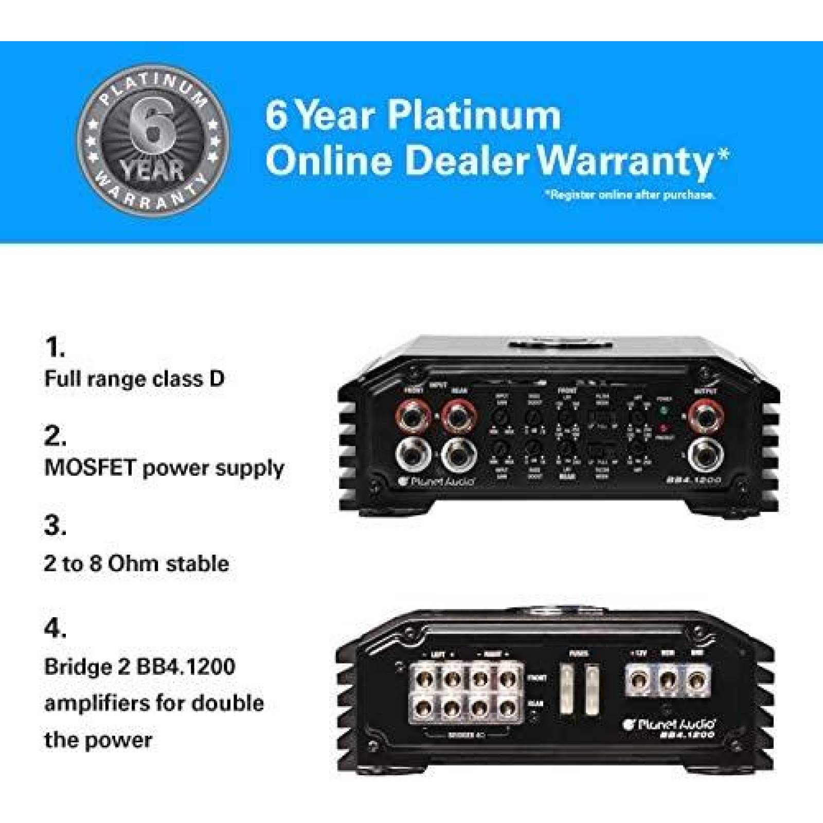 Amplificador Planet Audio 1200 Watts de 4 Canales -Negro