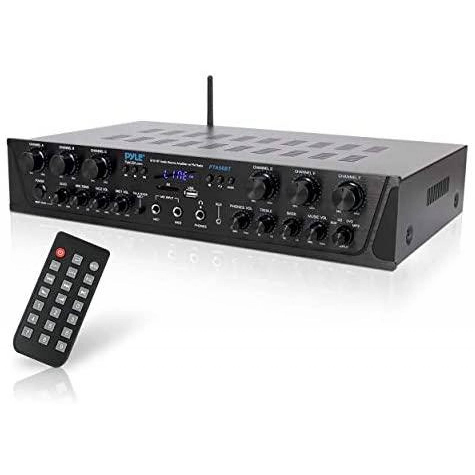 Amplificador de Sonido Pyle LCD 6Ch 600W USB AUX FM -Negro