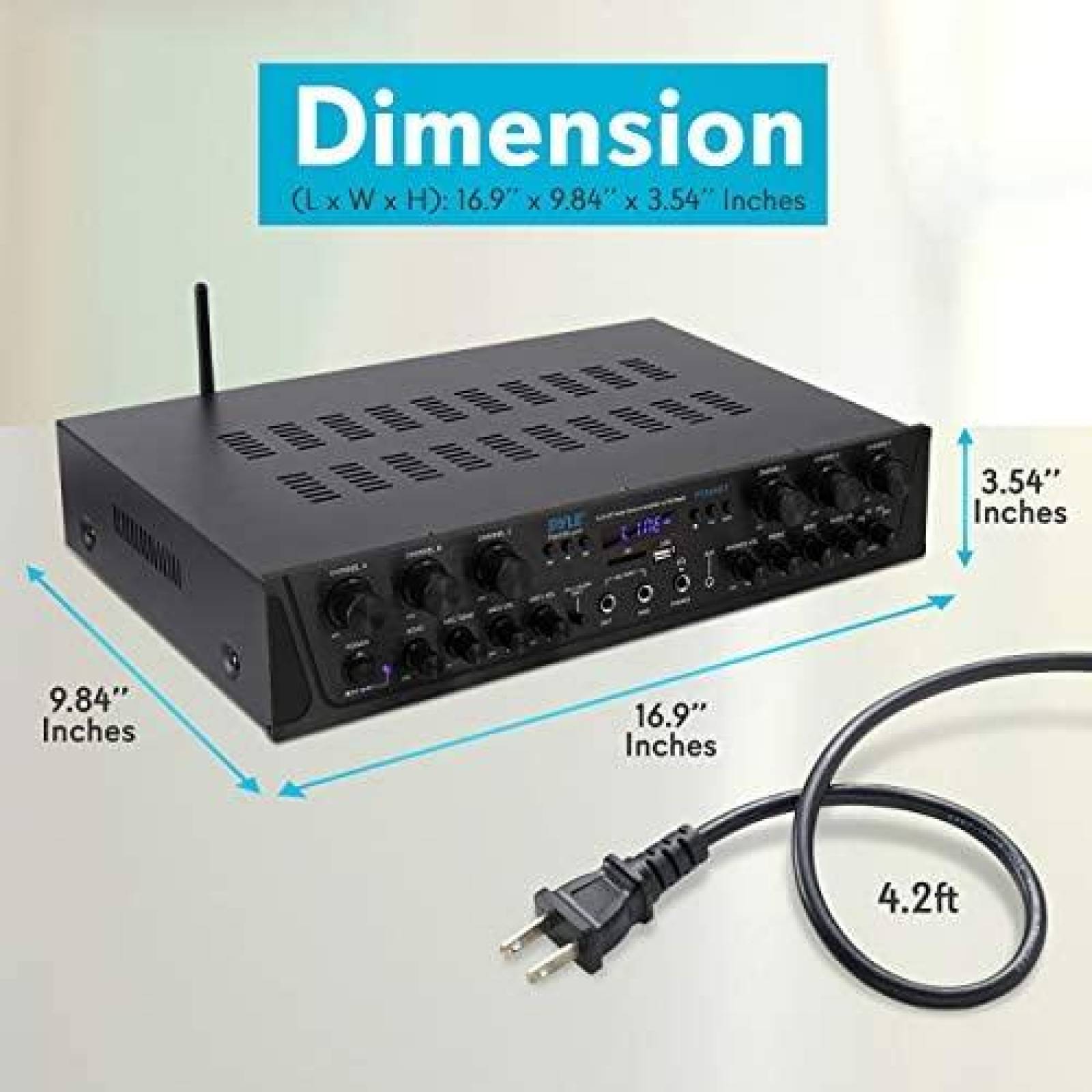 Amplificador de Sonido Pyle LCD 6Ch 600W USB AUX FM -Negro