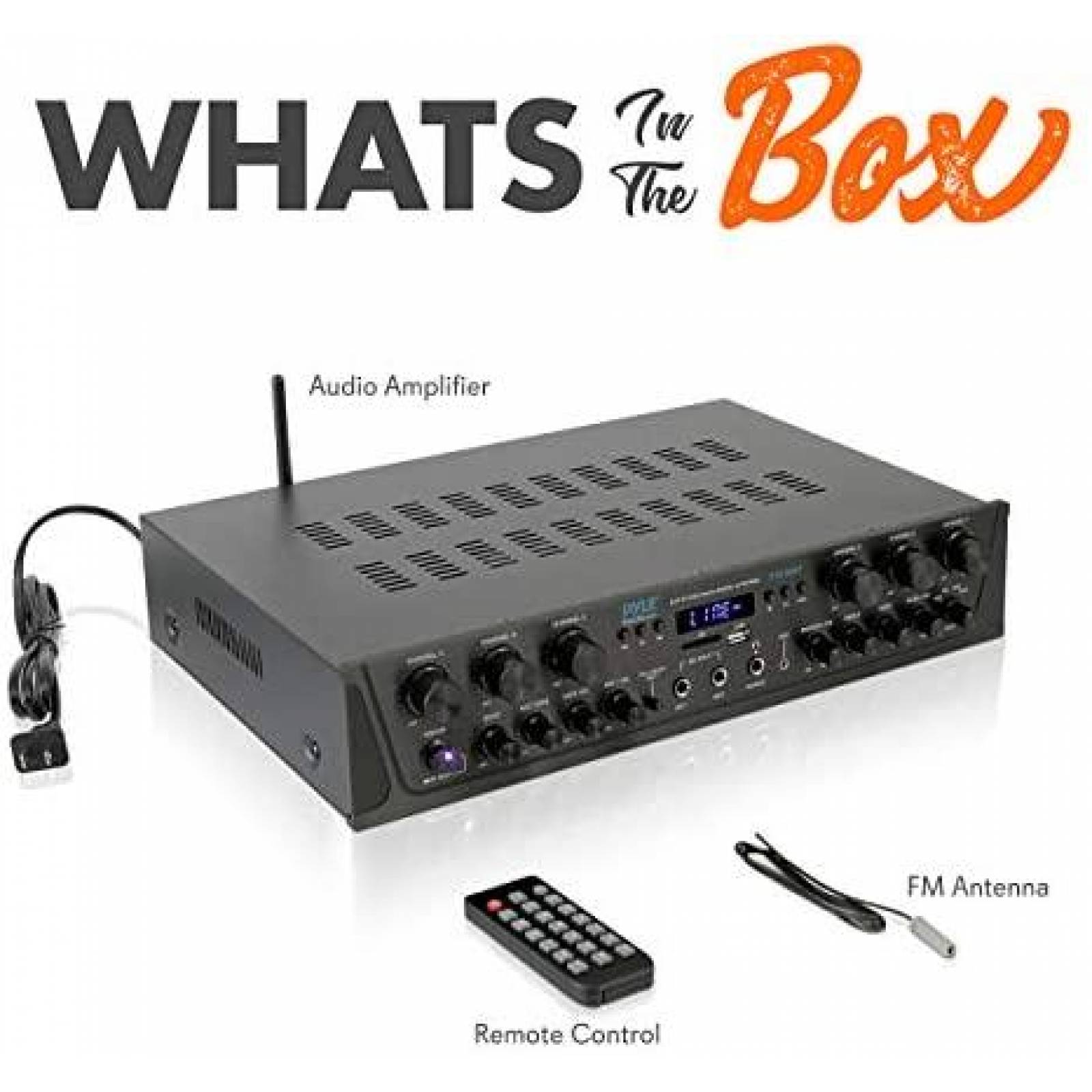 Amplificador de Sonido Pyle LCD 6Ch 600W USB AUX FM -Negro