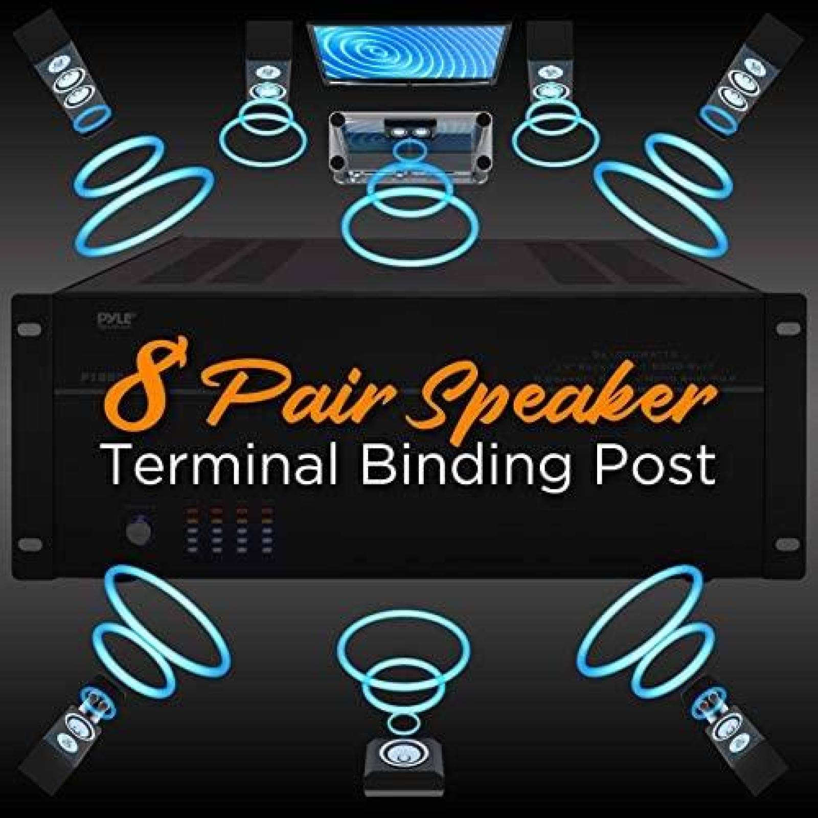 Amplificador Pyle PT8000CH 4 zonas 19" 800v control volumen