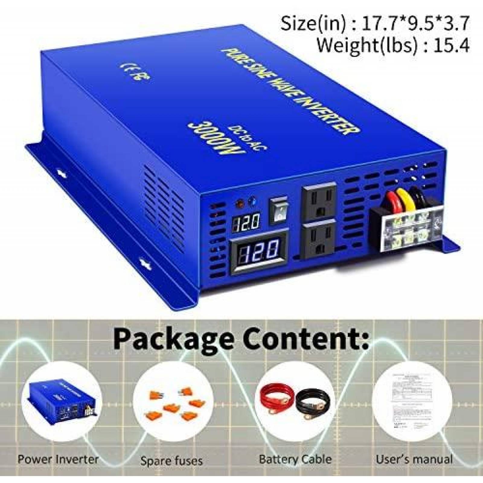 Transformador de Corriente XYZ INVT 2000 W 12V CC a CA 120V