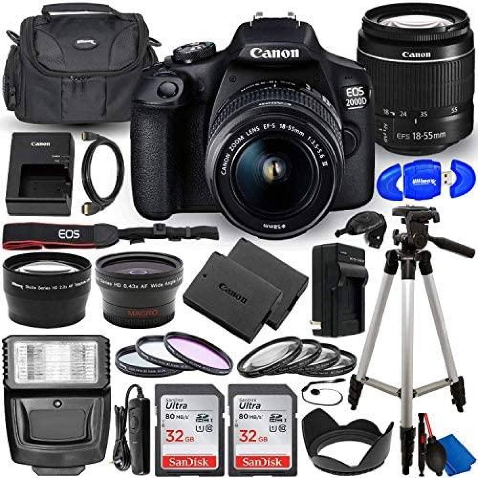 Camara Digital Canon EOS 2000D para DSLR 18-55mm -Negro