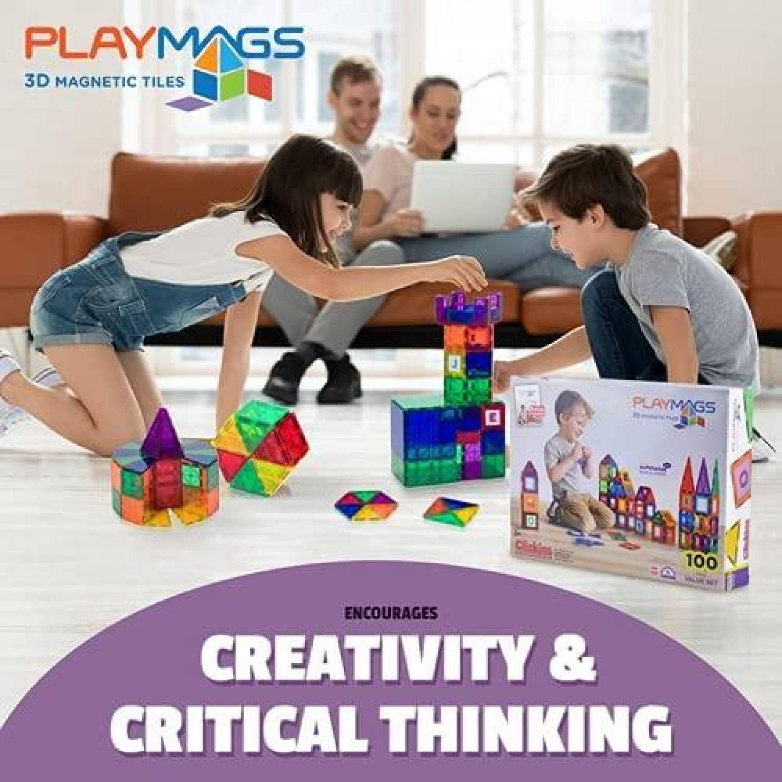 Juguete Armable Playmags Castillo de 100 Bloques de Colores