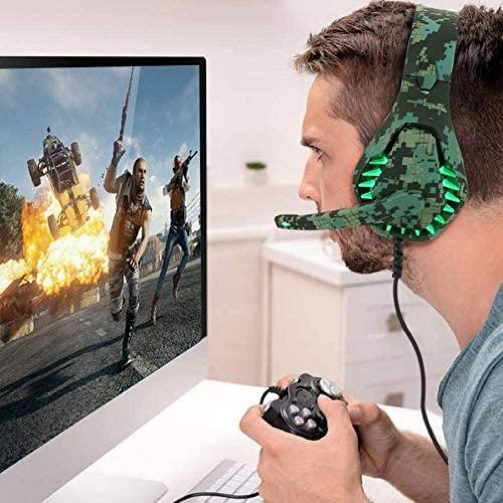 Audifonos Gamer ENVEL Sonido 7.1 Luz LED -Camuflaje Verde
