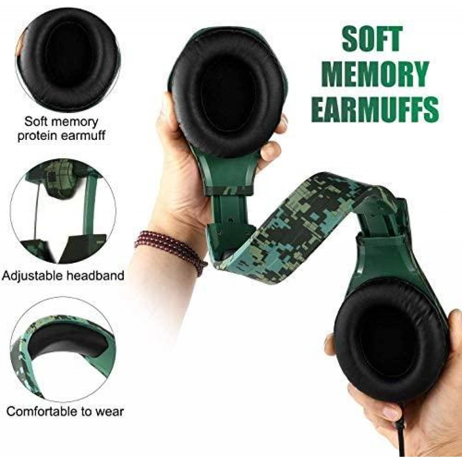 Audifonos Gamer ENVEL Sonido 7.1 Luz LED -Camuflaje Verde