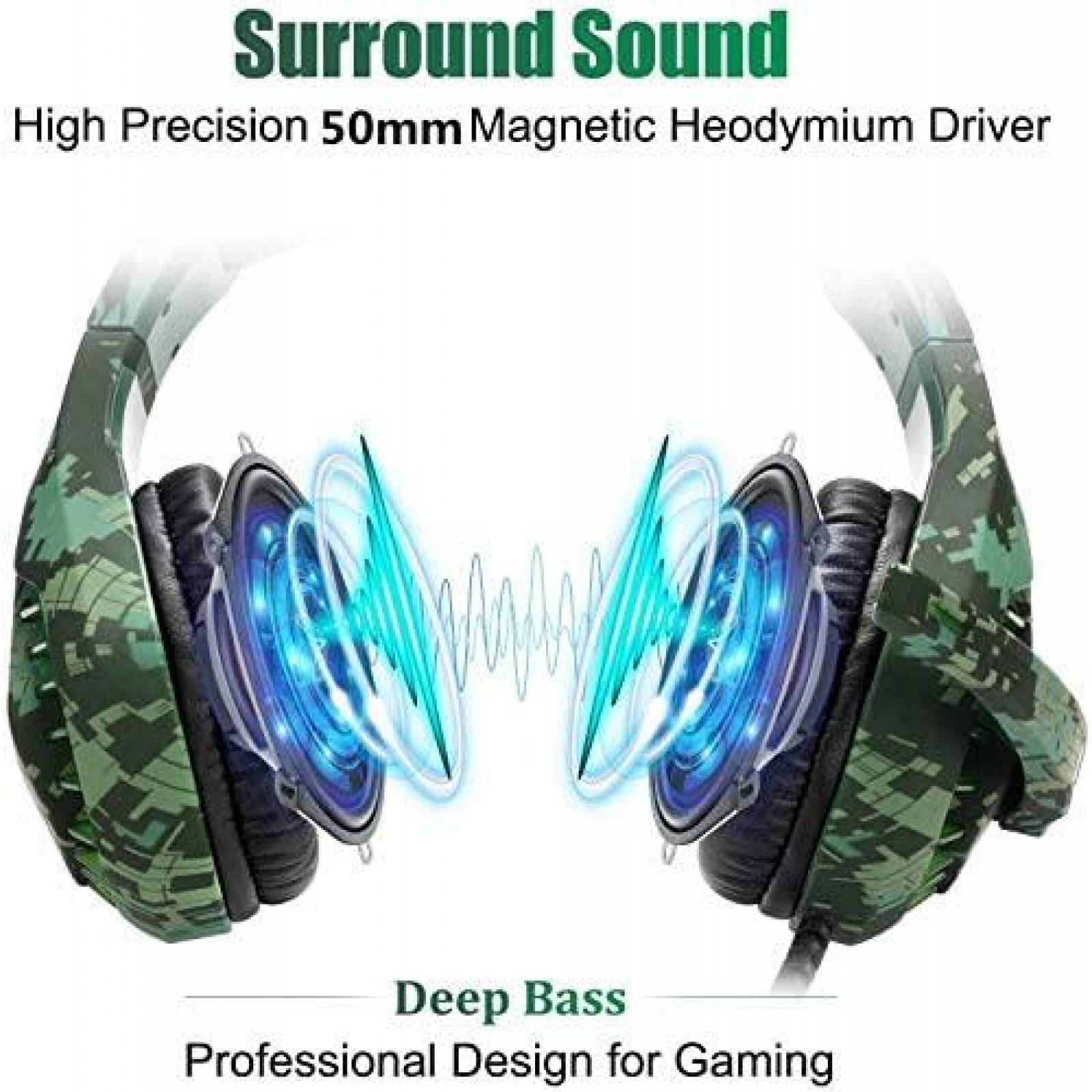 Audifonos Gamer ENVEL Sonido 7.1 Luz LED -Camuflaje Verde