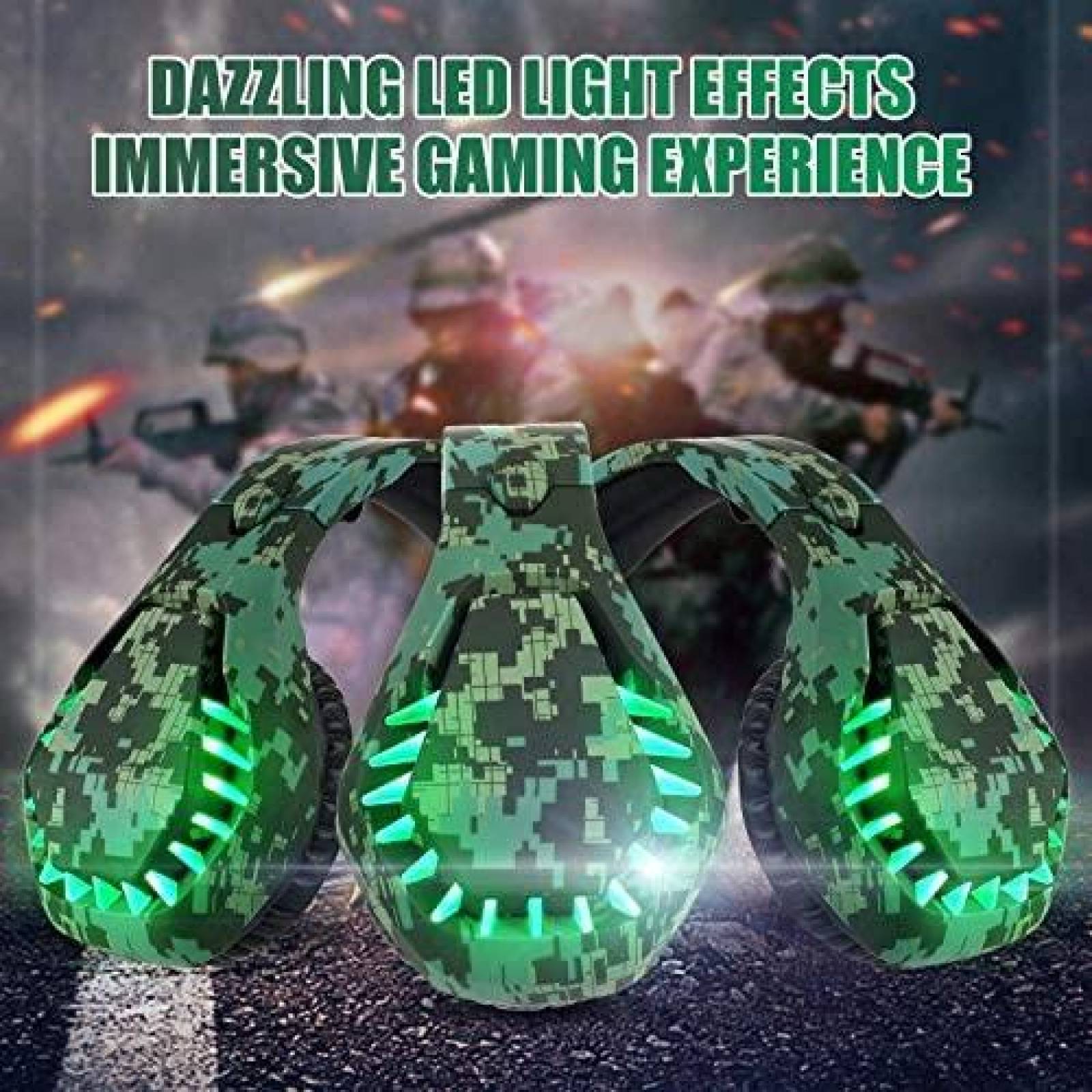 Audifonos Gamer ENVEL Sonido 7.1 Luz LED -Camuflaje Verde