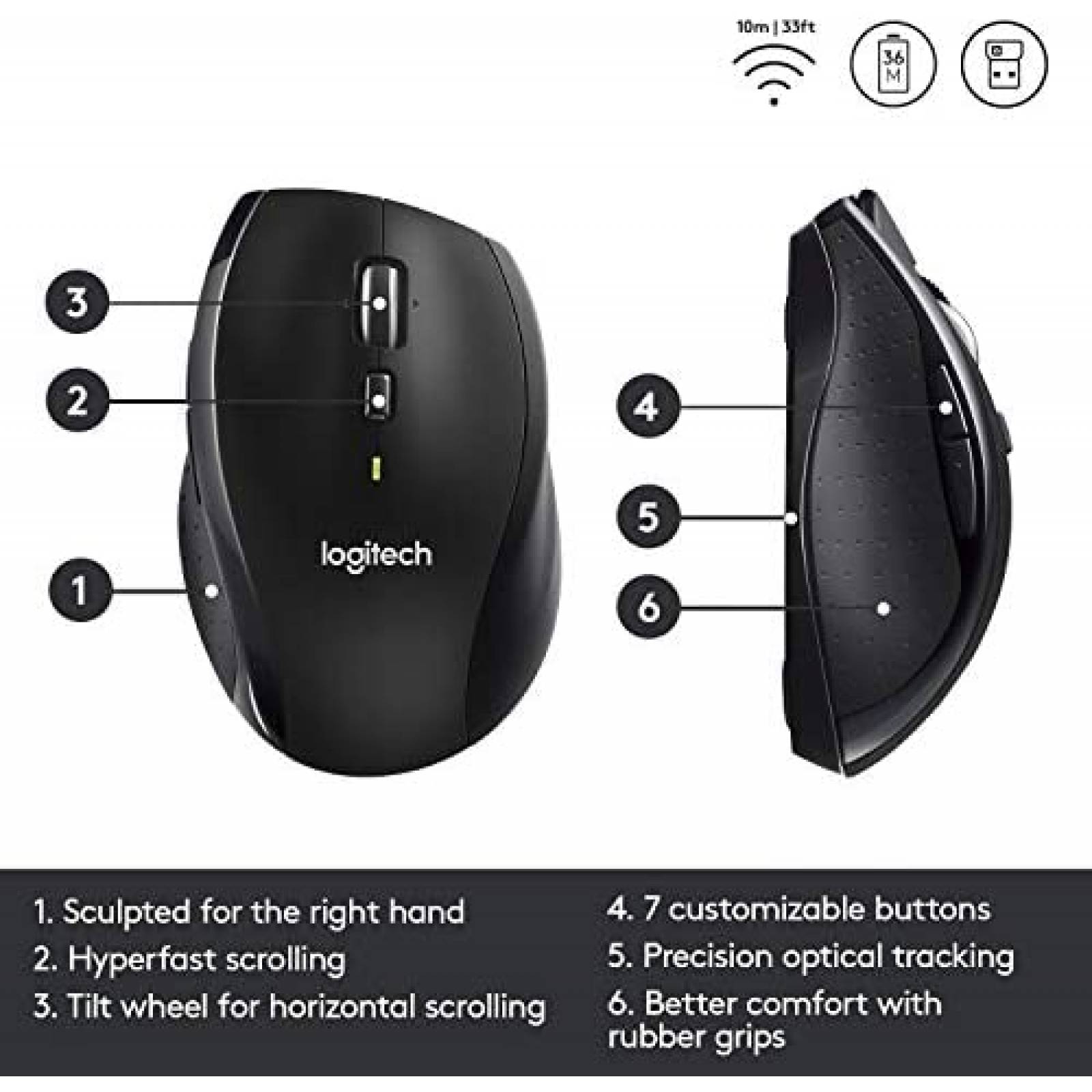 Mouse Logitech M705 Ergonomico Desplazamiento Ultrarrapido