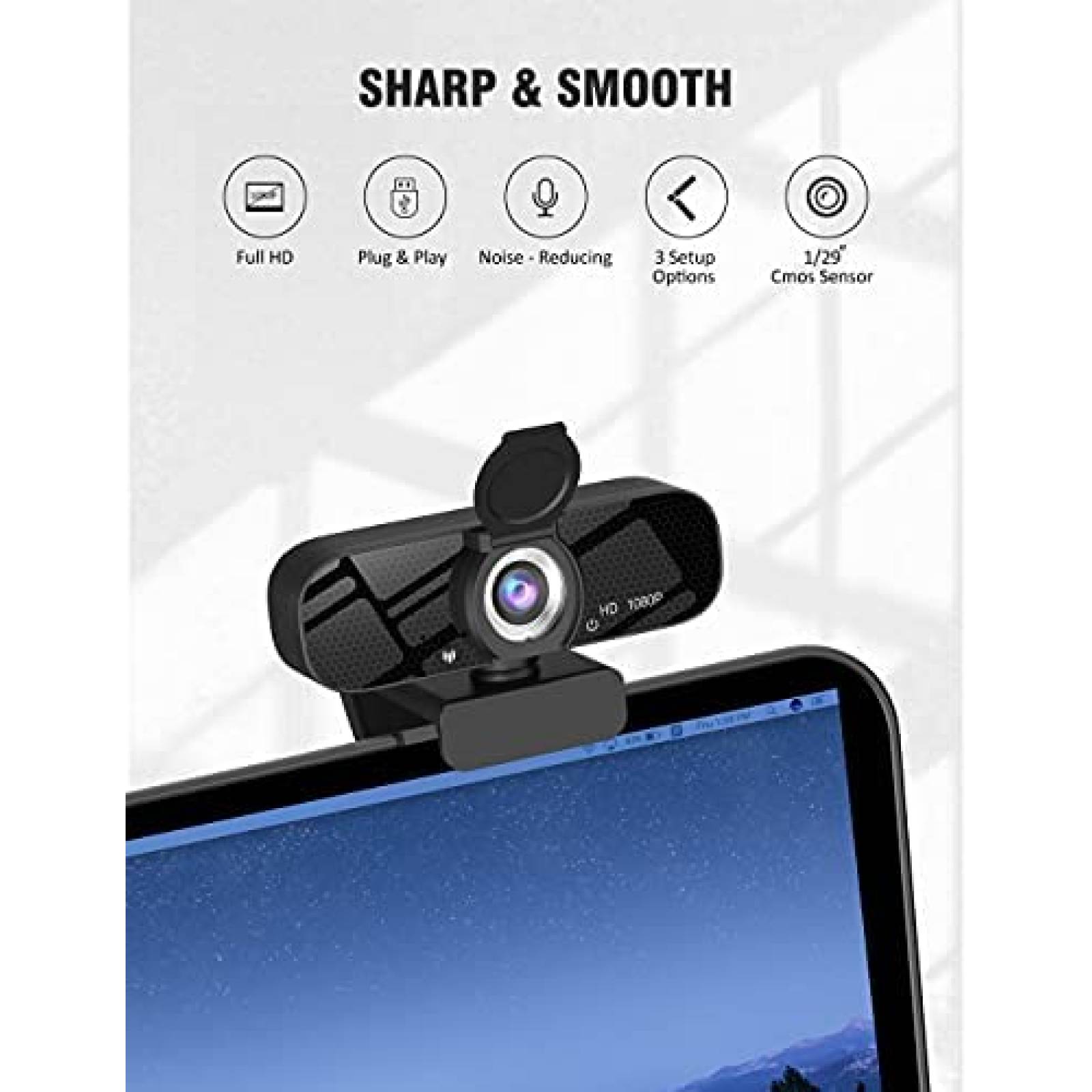Webcam Tewiky USB FUll HD 1080P de 30 fps con Tripie -Negro