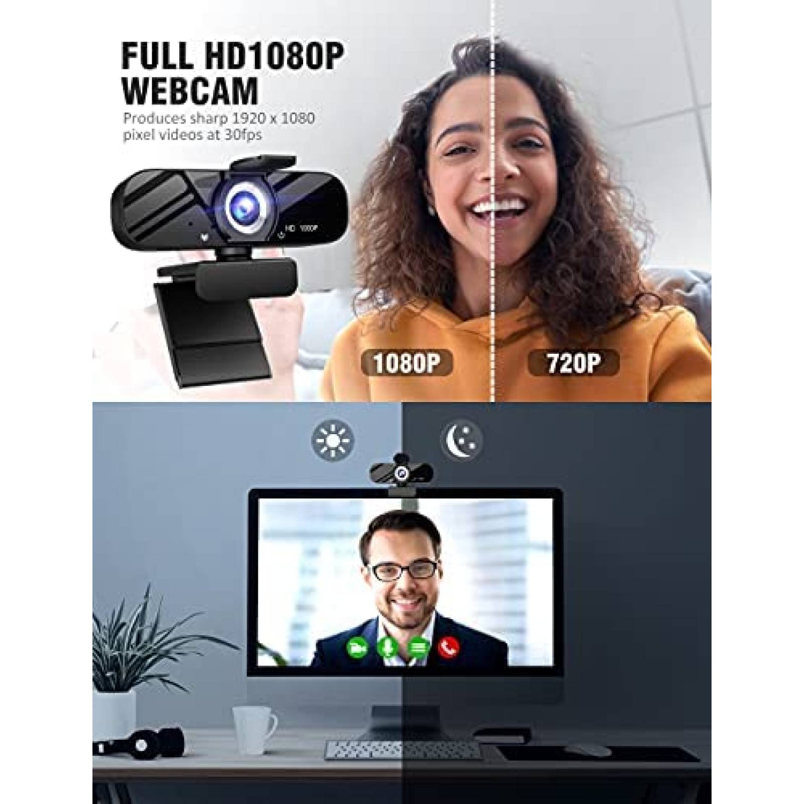 Webcam Tewiky USB FUll HD 1080P de 30 fps con Tripie -Negro