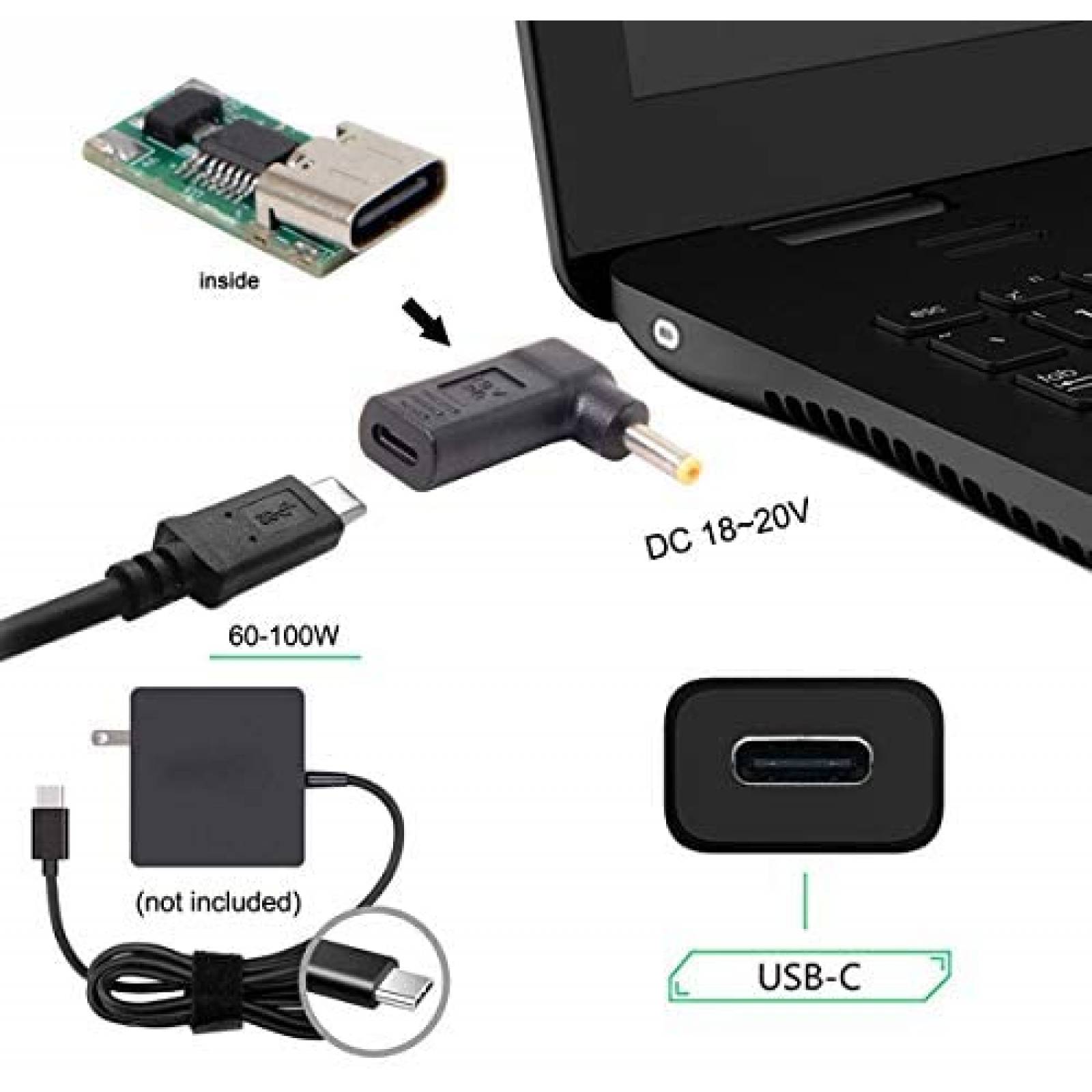 Adaptador cablecc de USB C a DC de 19V 4.0x1.7mm -Negro