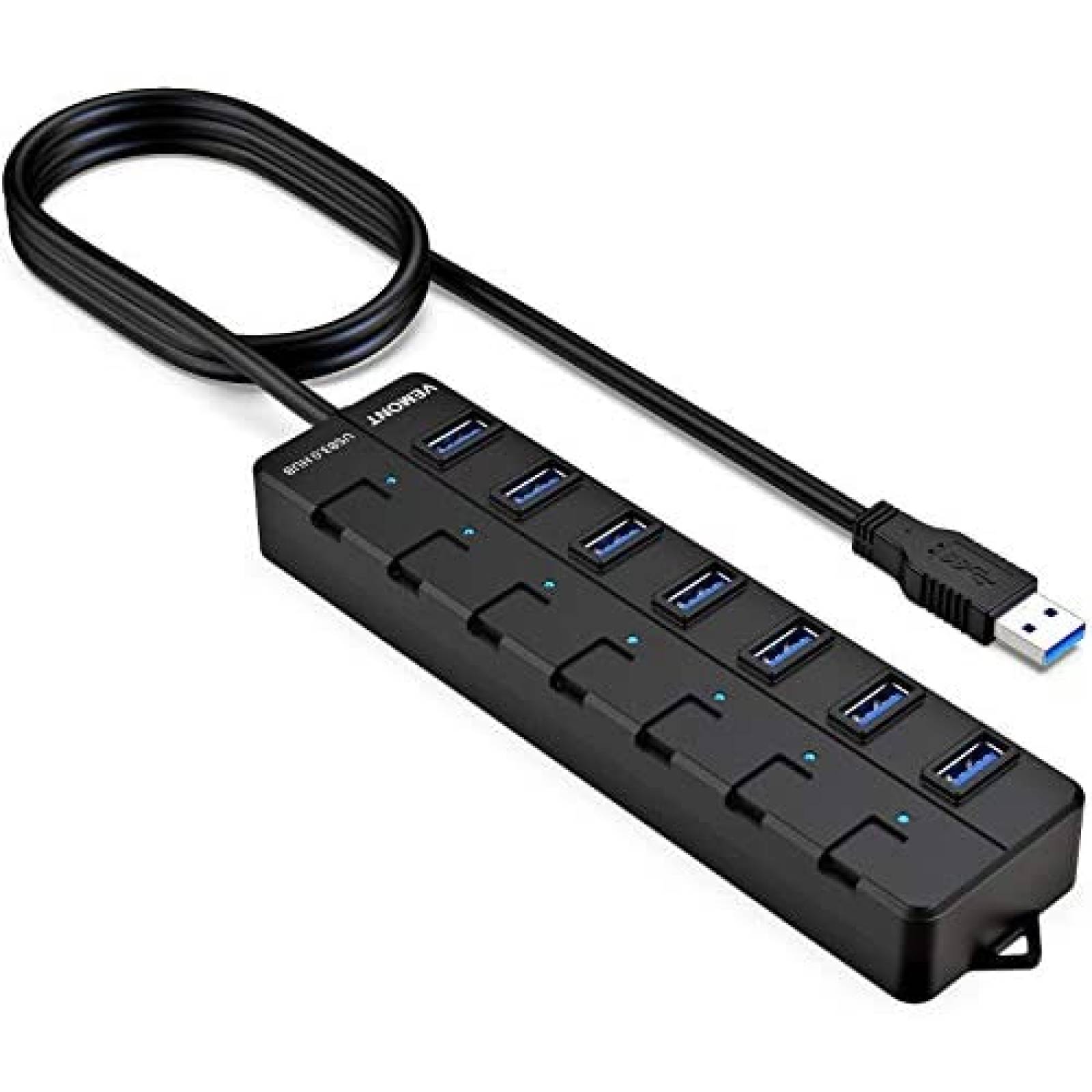 Adaptador USB VEMONT 7 puertos Extension Laptop -Negro
