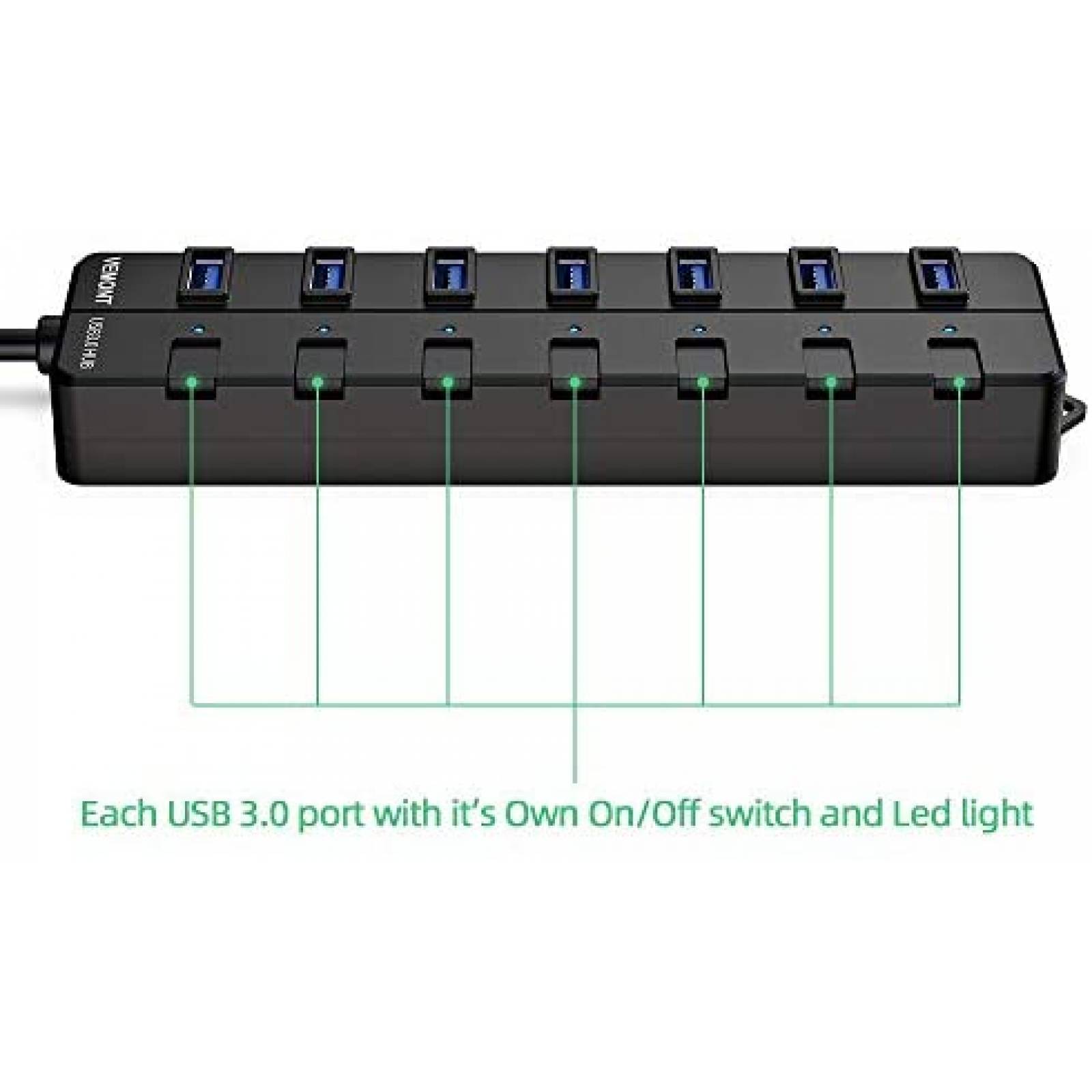 Adaptador USB VEMONT 7 puertos Extension Laptop -Negro