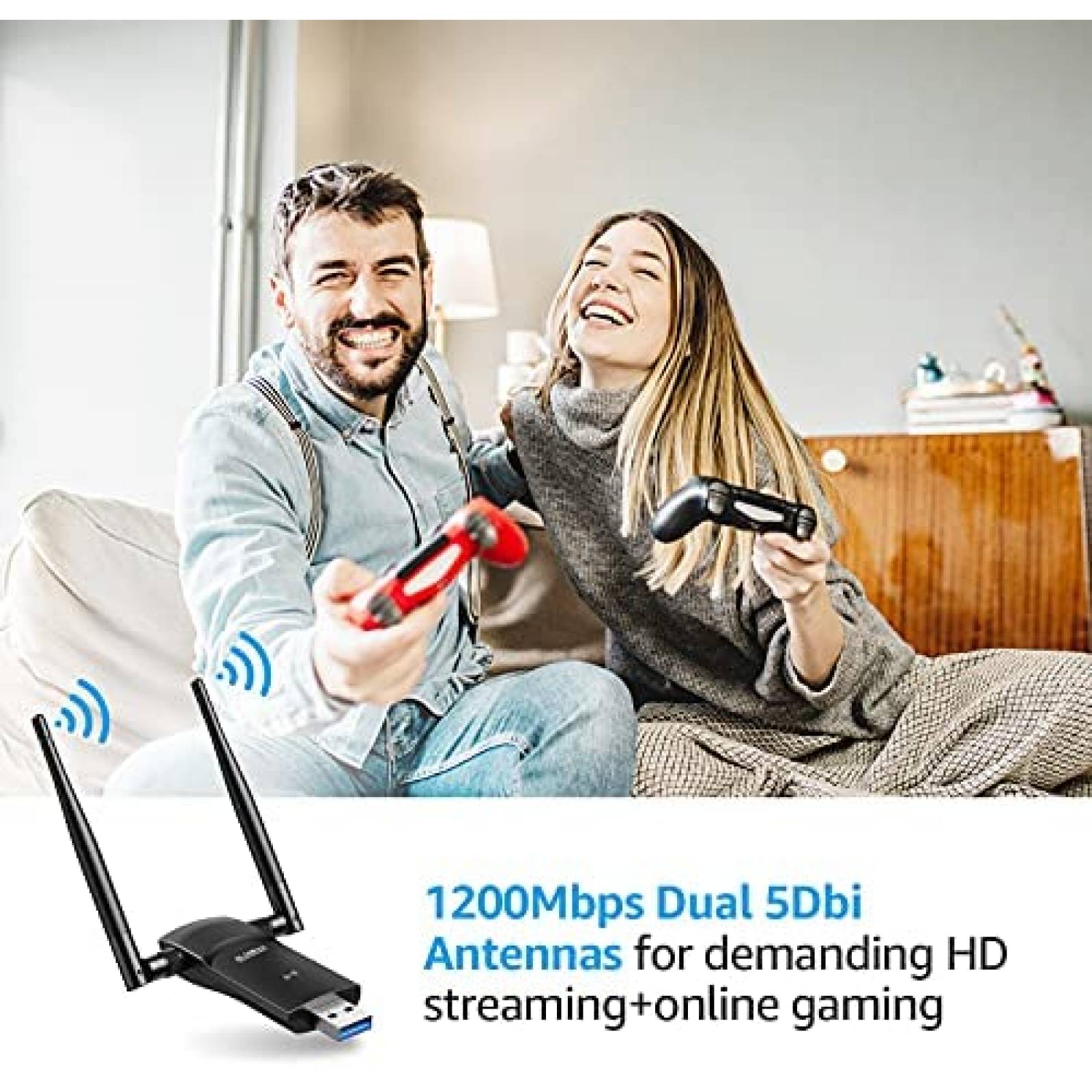 Adaptador WiFi USB para PC L-Link 1200Mbps Dual 5Dbi -Negro