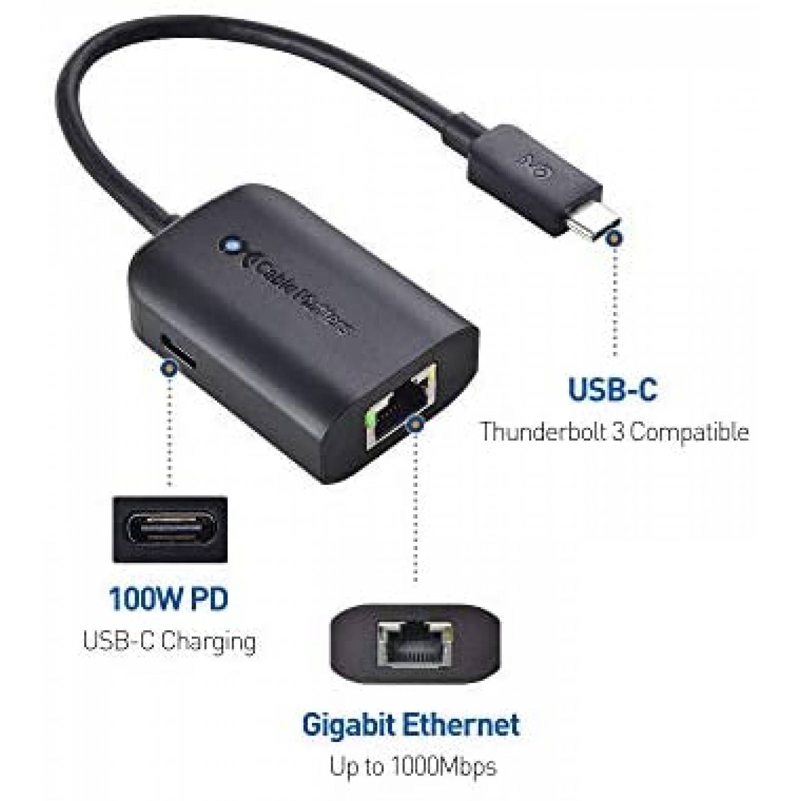 Cable Cable Matters USB-C A Gigabit Ethernet 100W -Negro