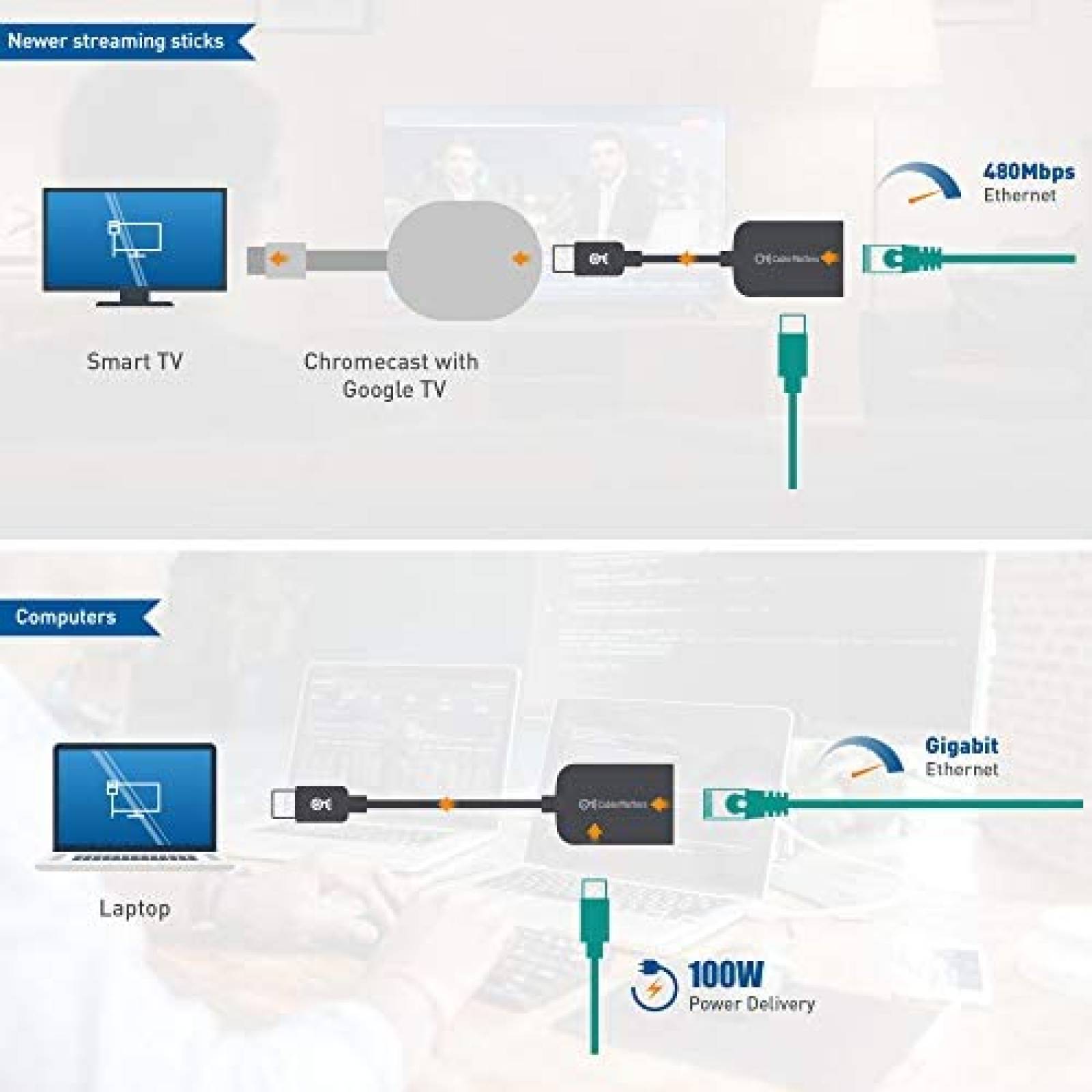 Cable Matters Adaptador USB-C a Gigabit Ethernet con Carga de 100 W - hasta  480 Mbps