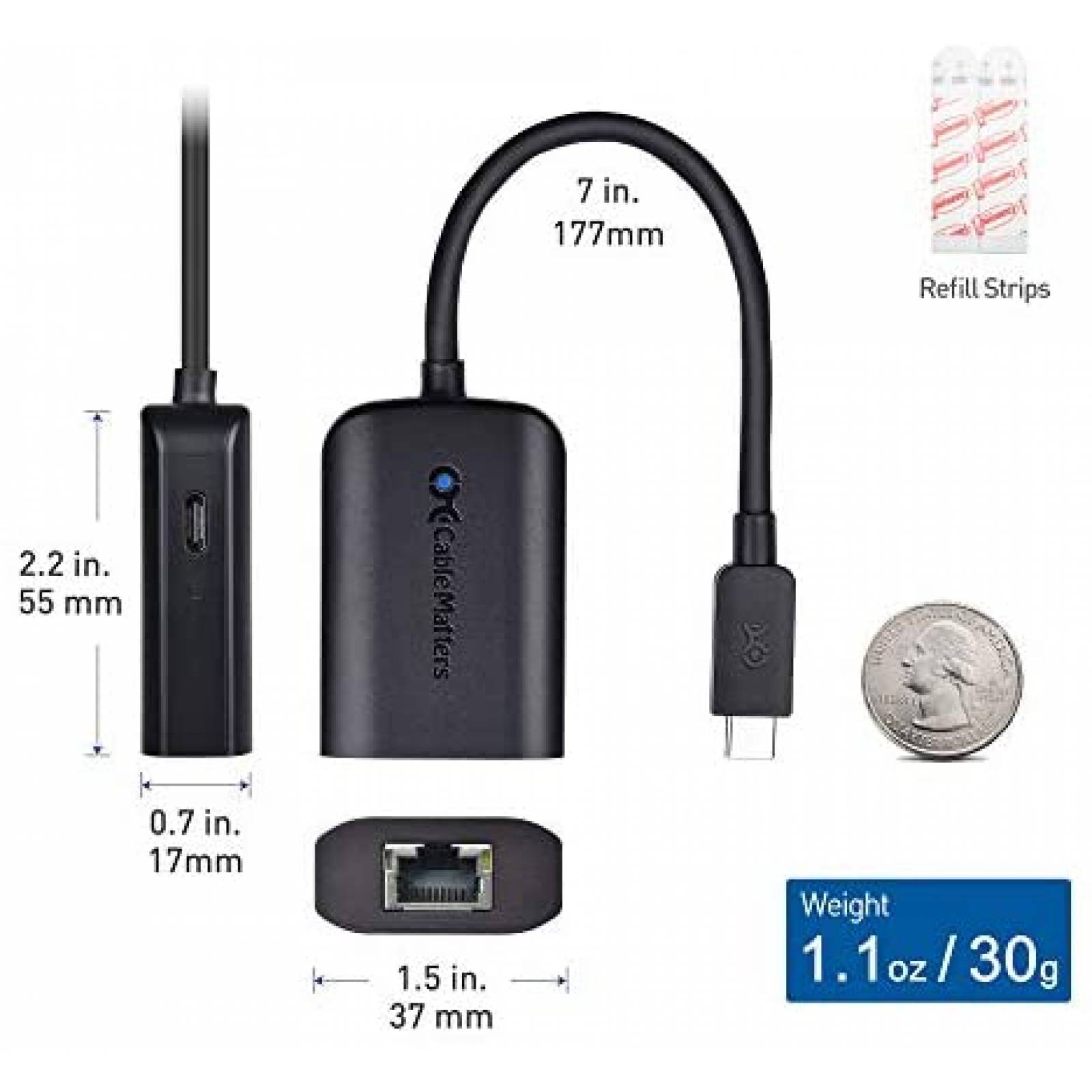 Cable Cable Matters USB-C A Gigabit Ethernet 100W -Negro
