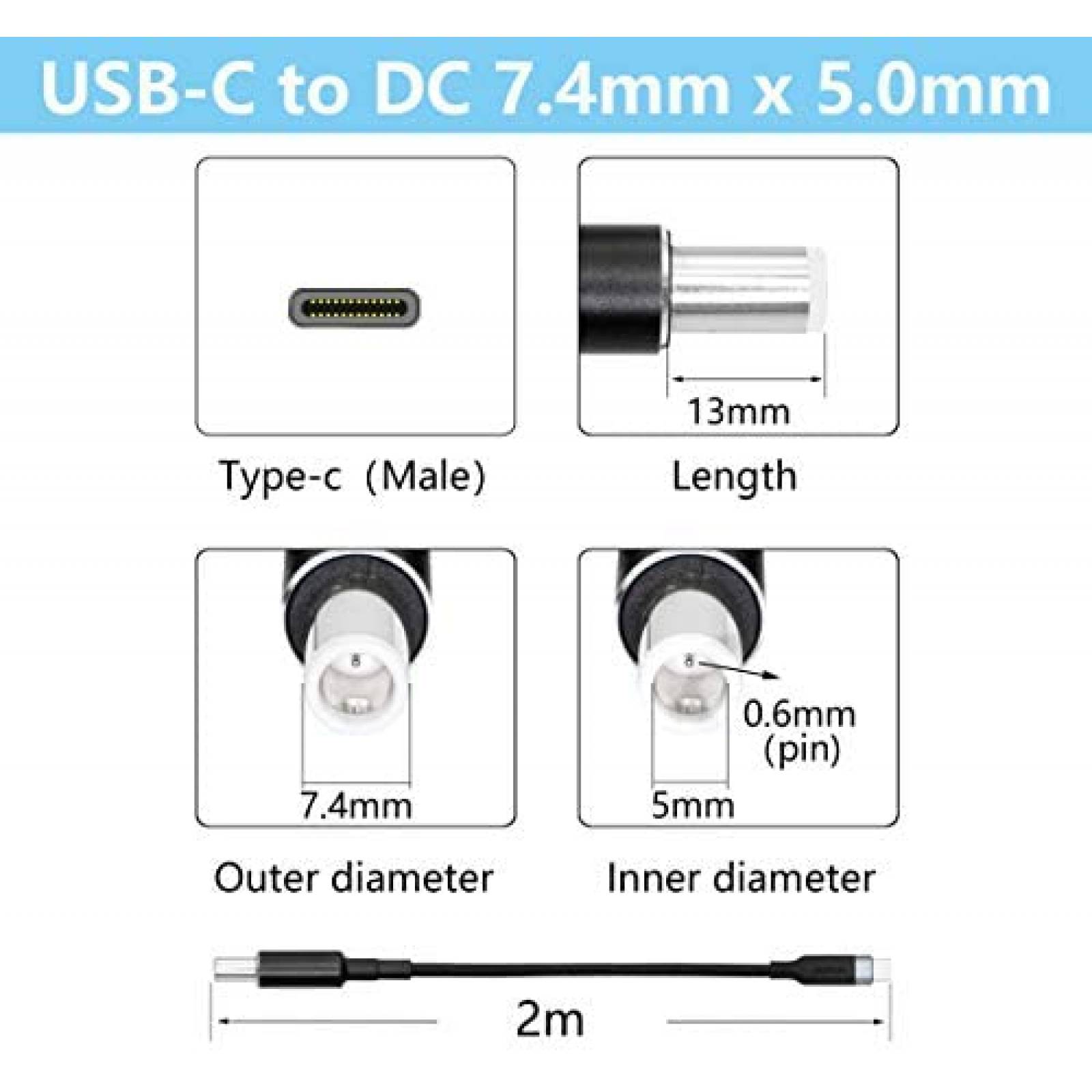 Cable USB CERRXIAN PD USB a Tipo C 6.5 Pies 100W -Negro