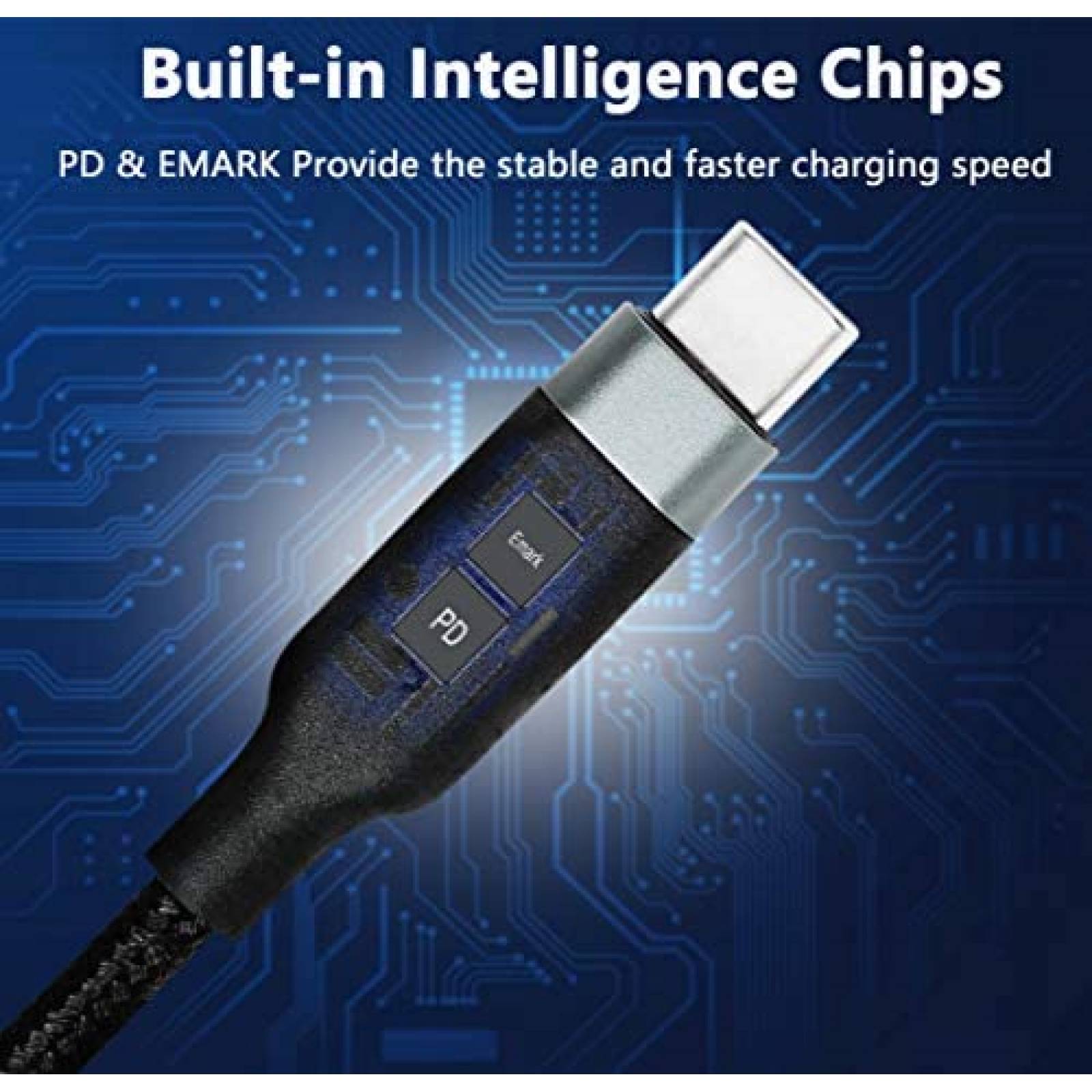 Cable USB CERRXIAN PD USB a Tipo C 6.5 Pies 100W -Negro