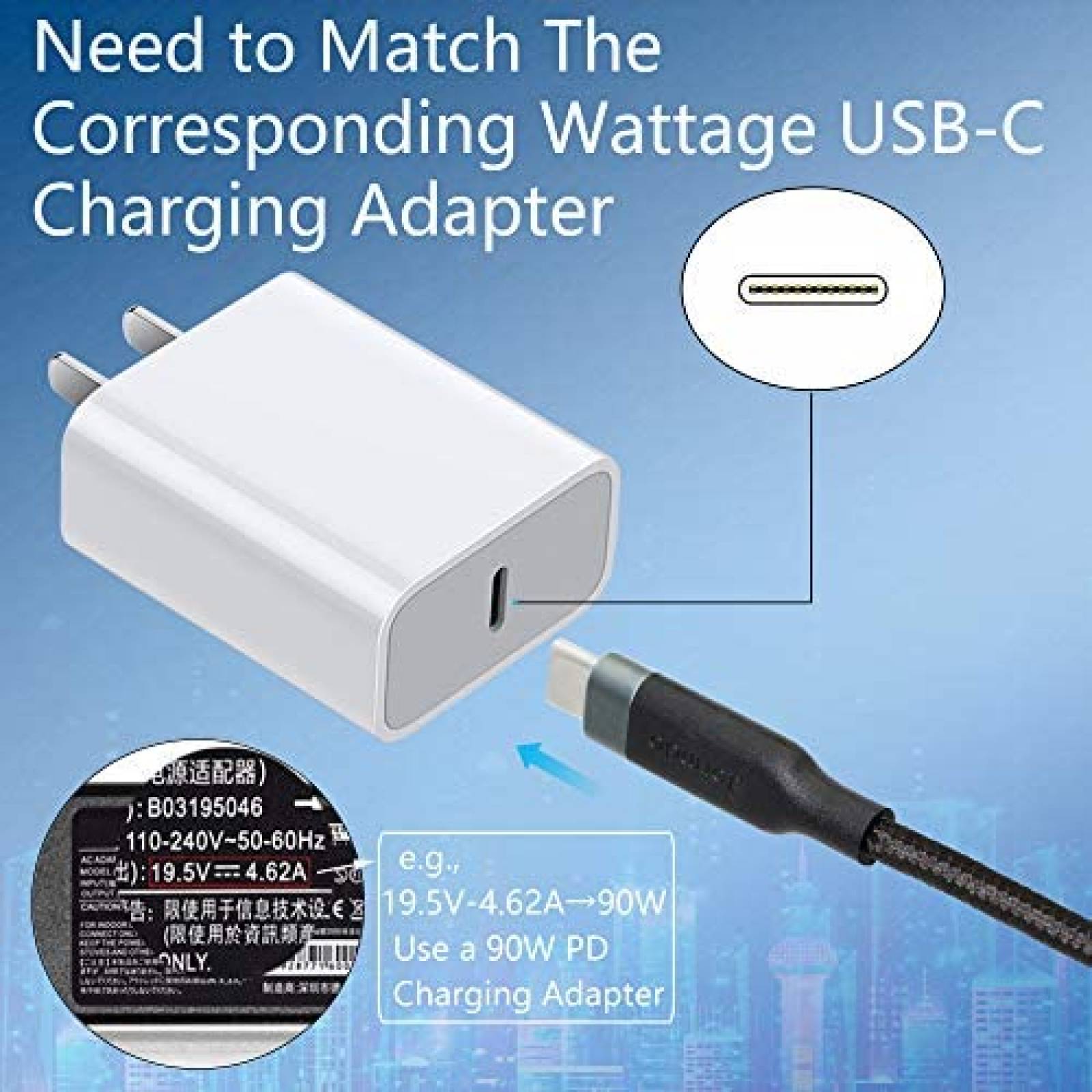 Cable USB CERRXIAN PD USB a Tipo C 6.5 Pies 100W -Negro
