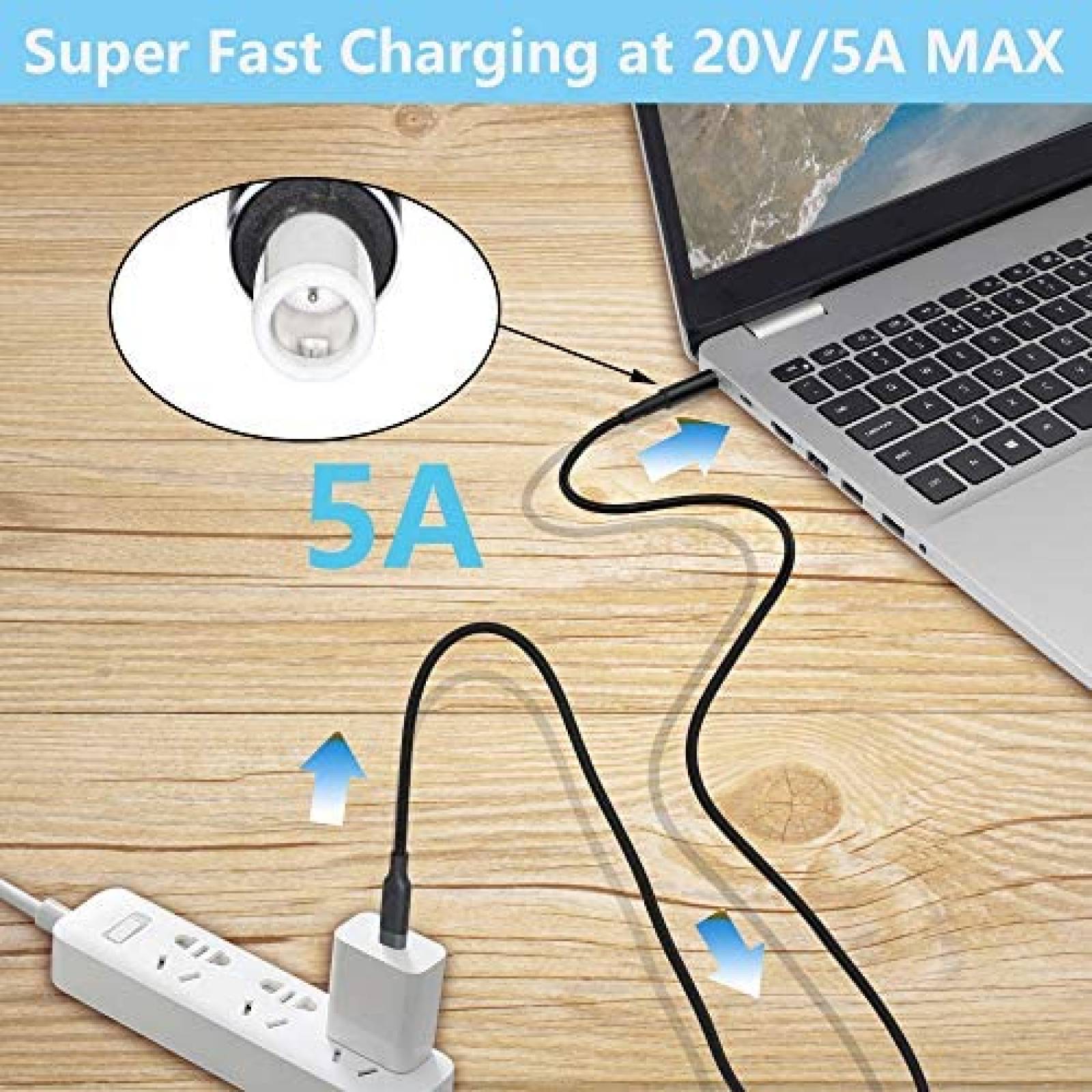 Cable USB CERRXIAN PD USB a Tipo C 6.5 Pies 100W -Negro
