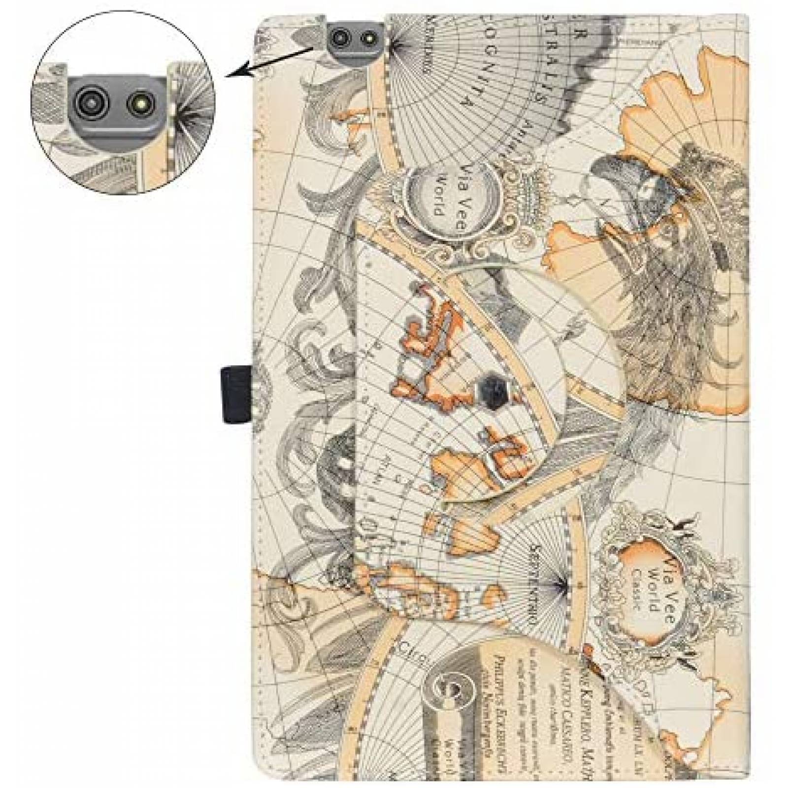Funda Bige para Vankyo MatrixPad S20 10'' Mapa Mundi -Blanco