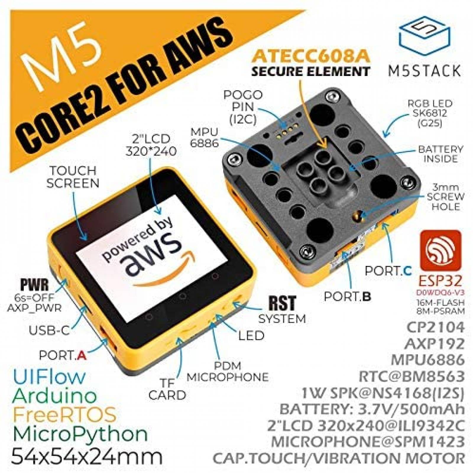 Kit de desarrollo de IoT M5Stack Core2 AWS EduKit -Negro