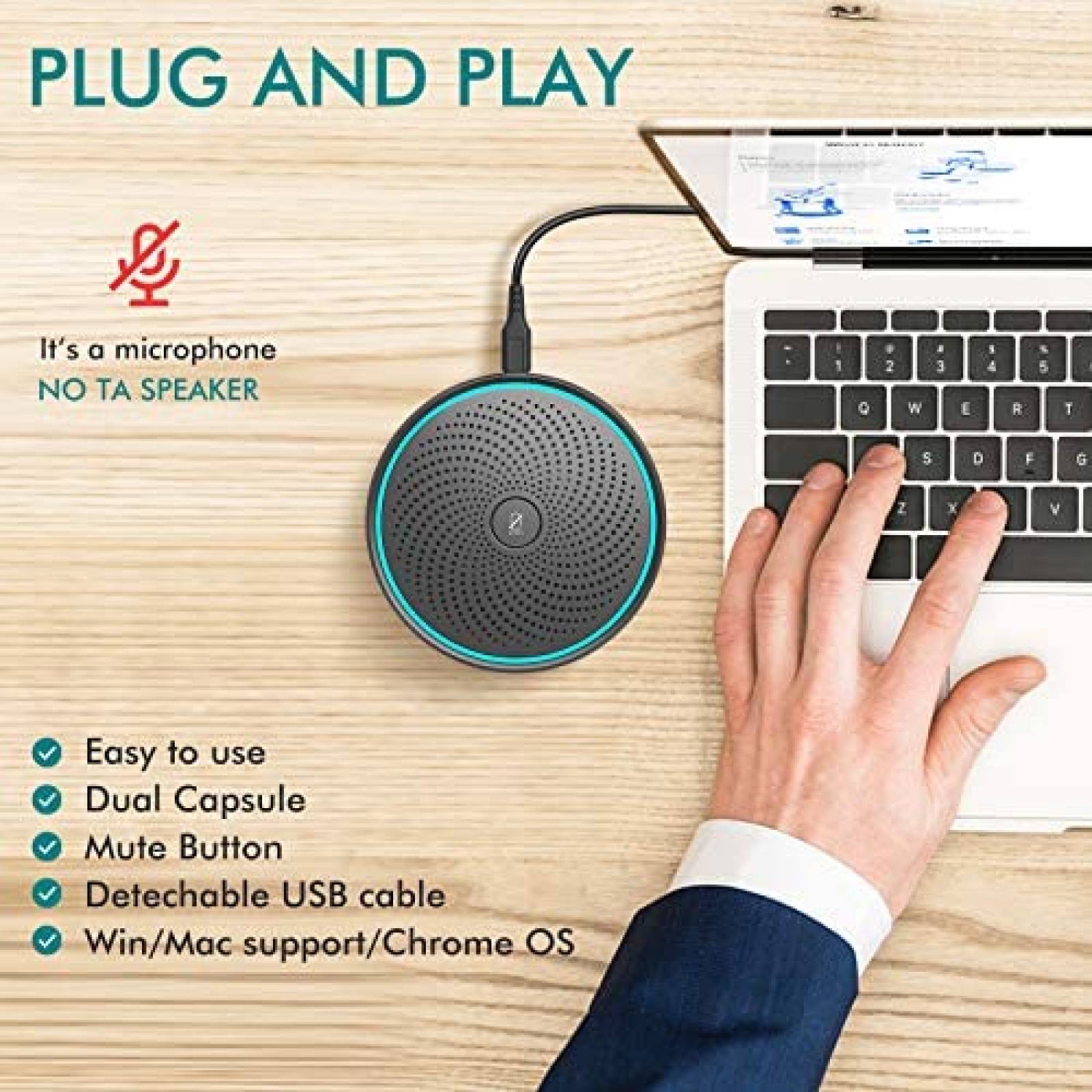 Microfono Wise Tiger Conector USB Omnidireccional 360-Negro