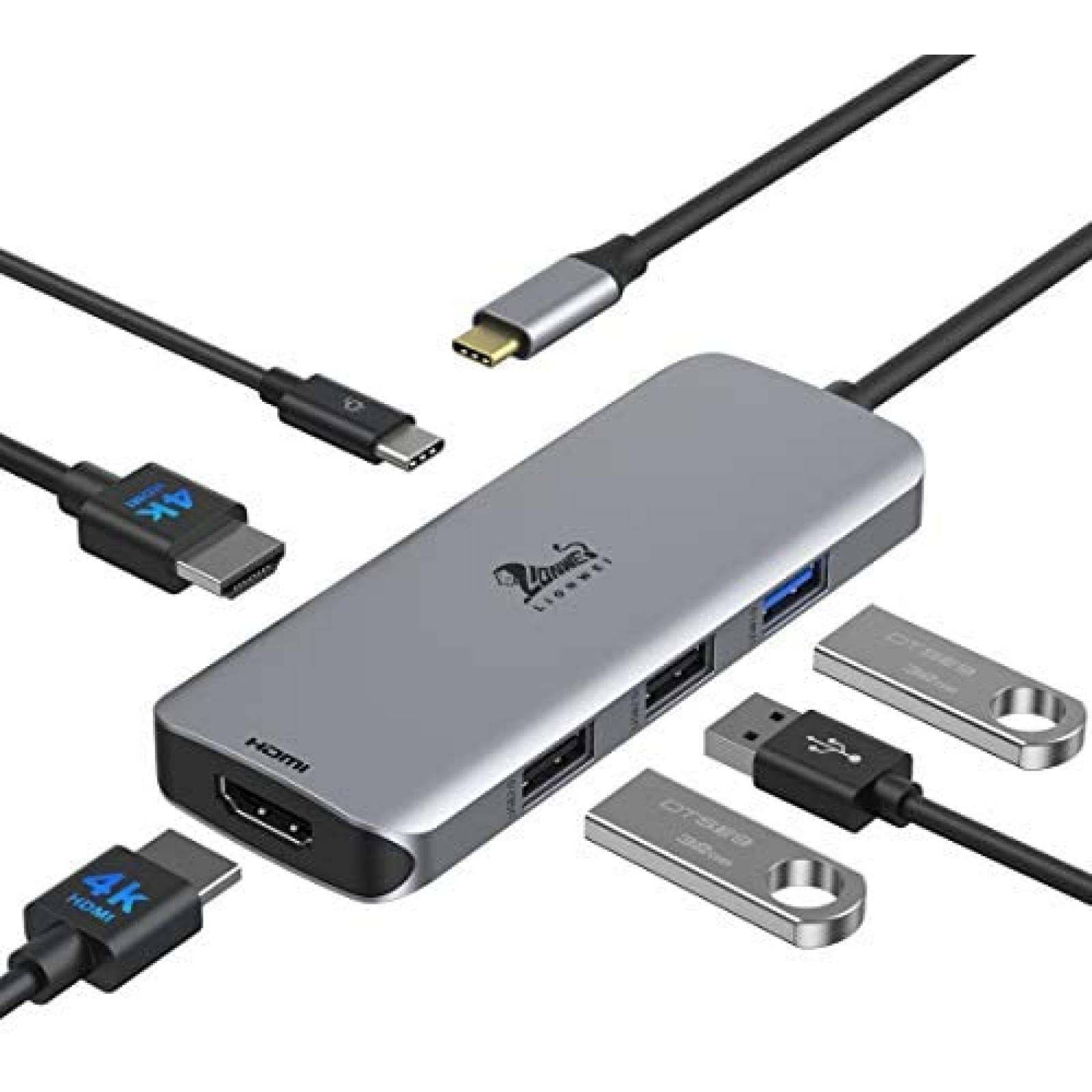 Hub USB C Dual LIONWEI HDMI/PD/USB/USB-C para Dell XPS -Gris