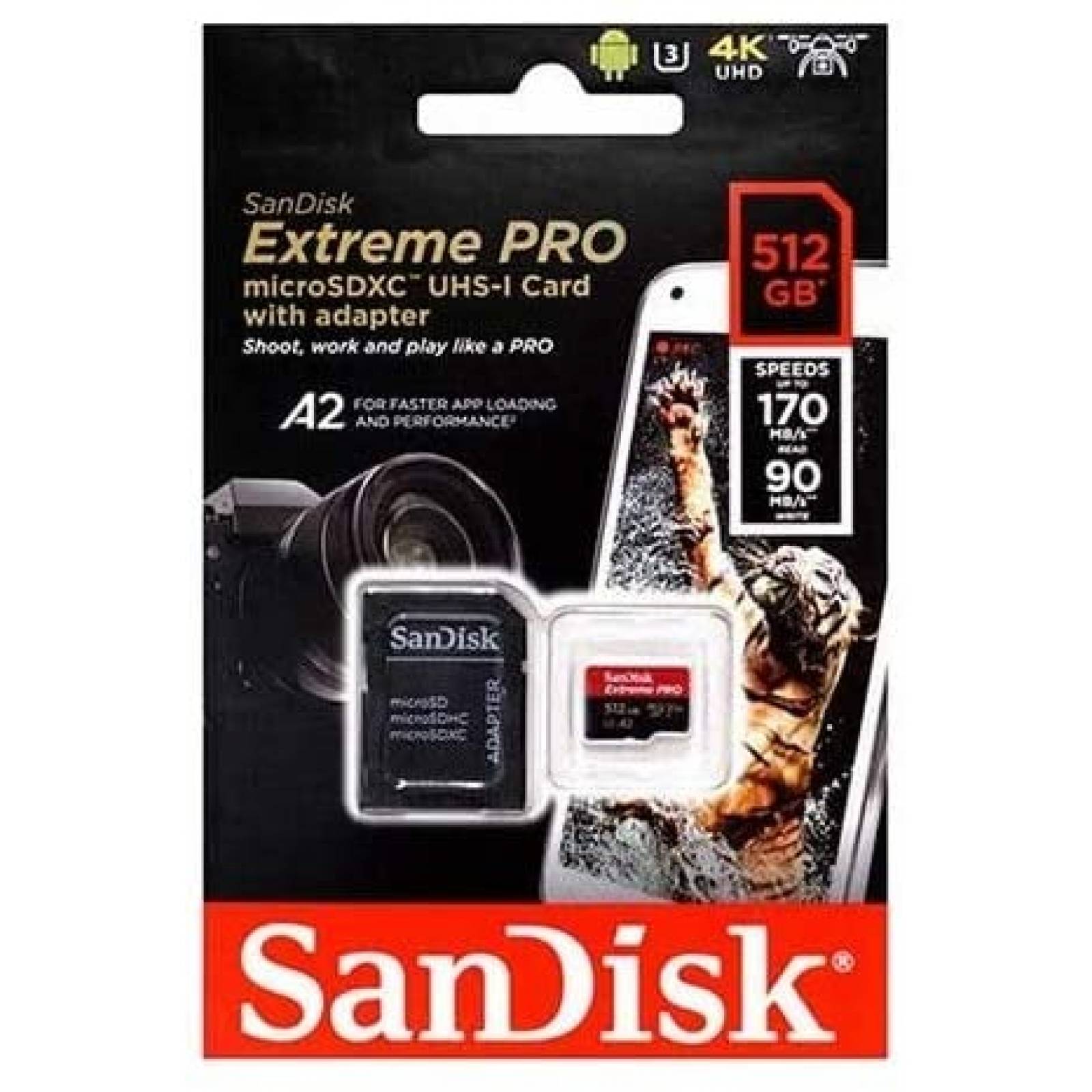 Micro SDXC SanDisk Extreme pro 512GB clase 10 -Negro
